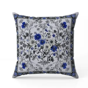 Garden Glory Faux Suede Reversible Throw Pillow Blue and Gray