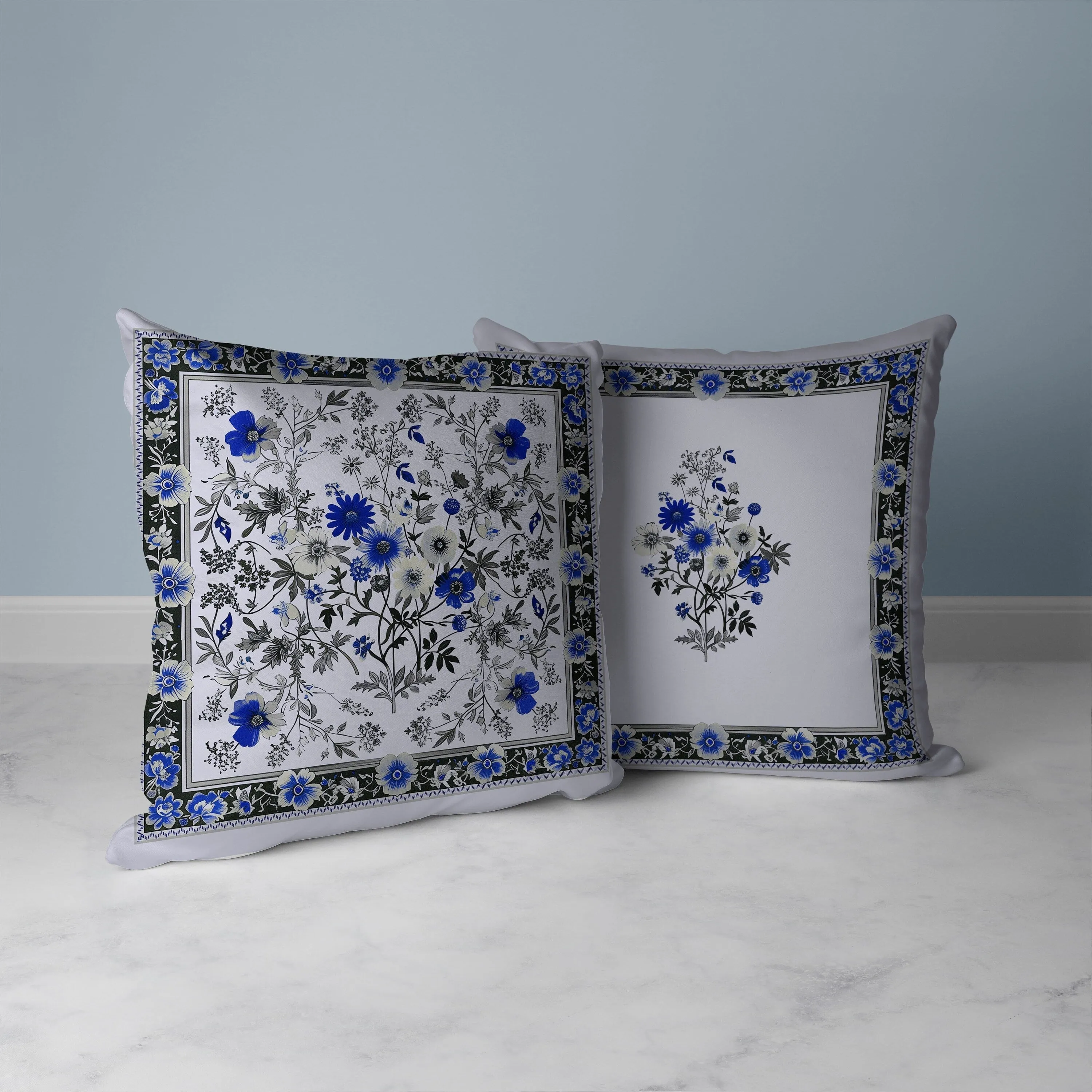 Garden Glory Faux Suede Reversible Throw Pillow Blue and Gray
