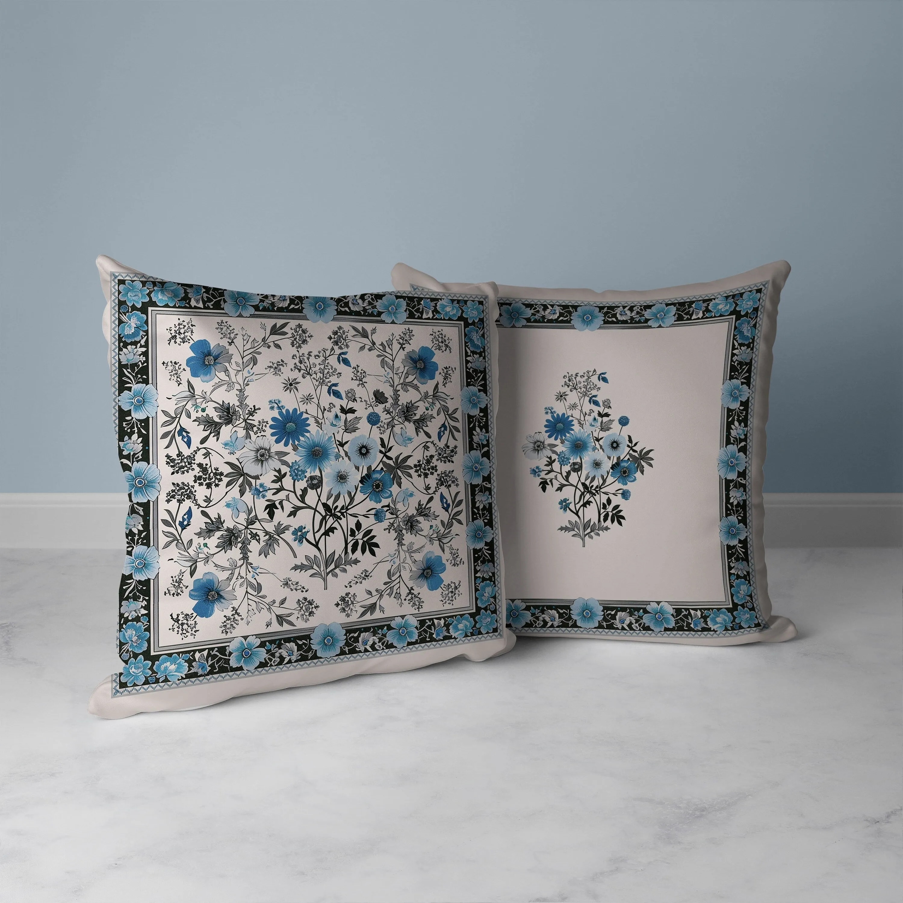 Garden Glory Faux Suede Reversible Throw Pillow Cyan and Black