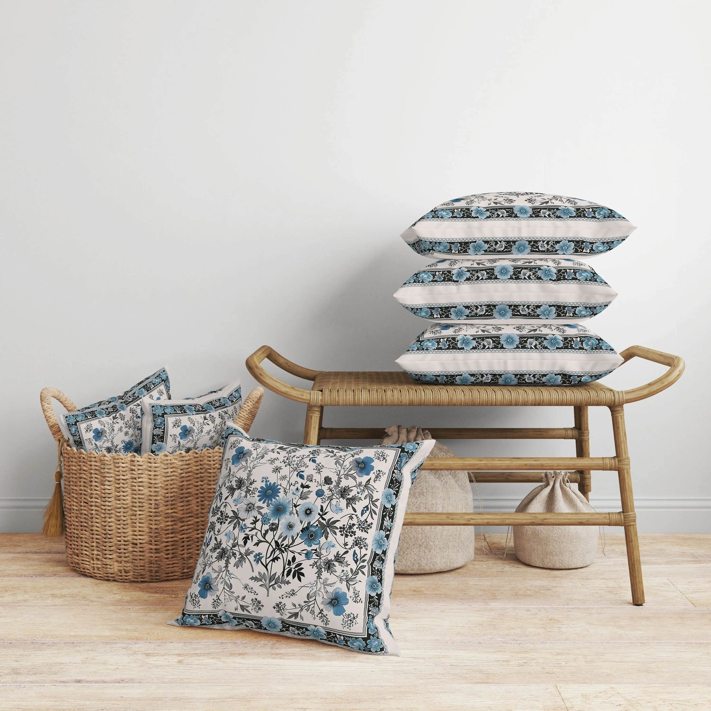 Garden Glory Faux Suede Reversible Throw Pillow Cyan and Black