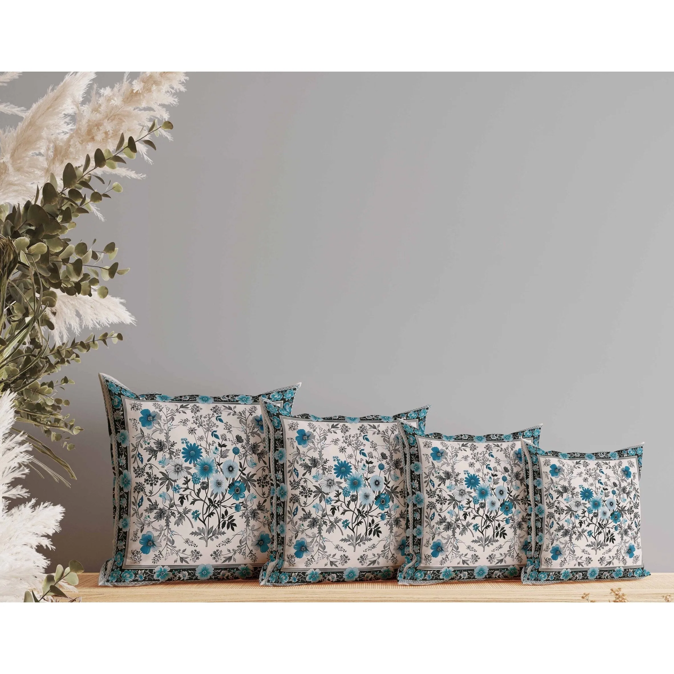Garden Glory Faux Suede Reversible Throw Pillow Cyan and Black