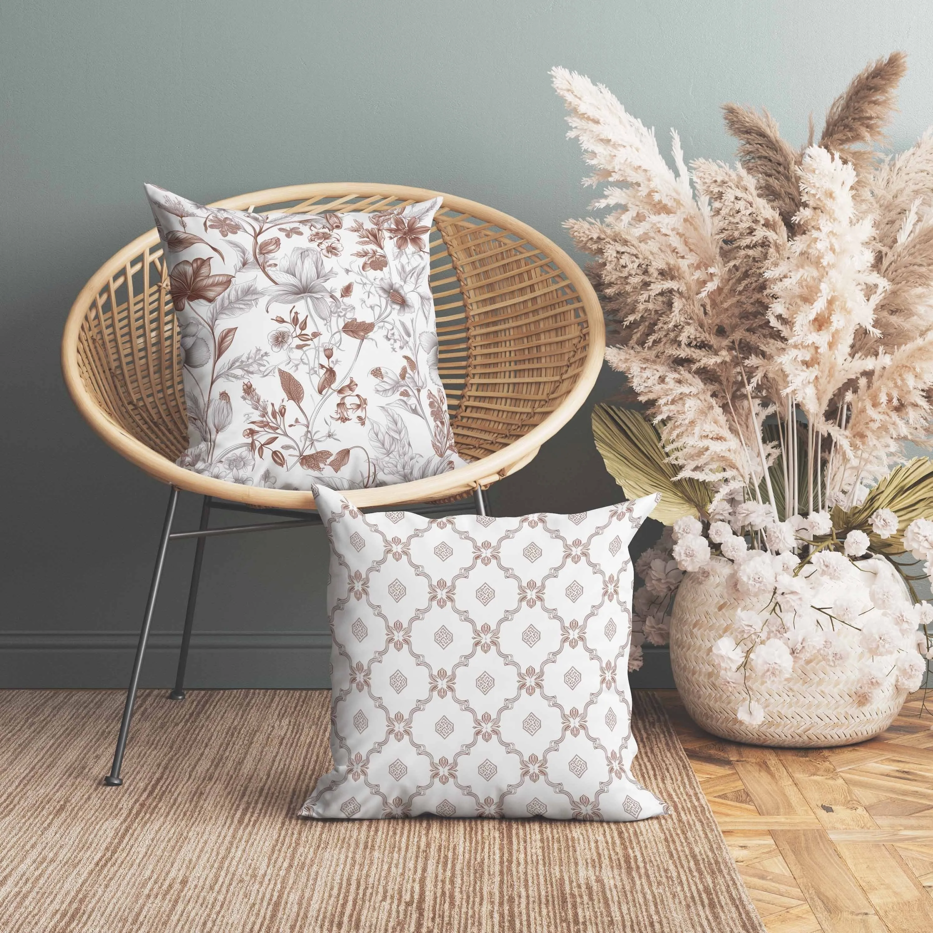 Garden Grace Gala Faux Suede Reversible Throw Pillow White and Brown