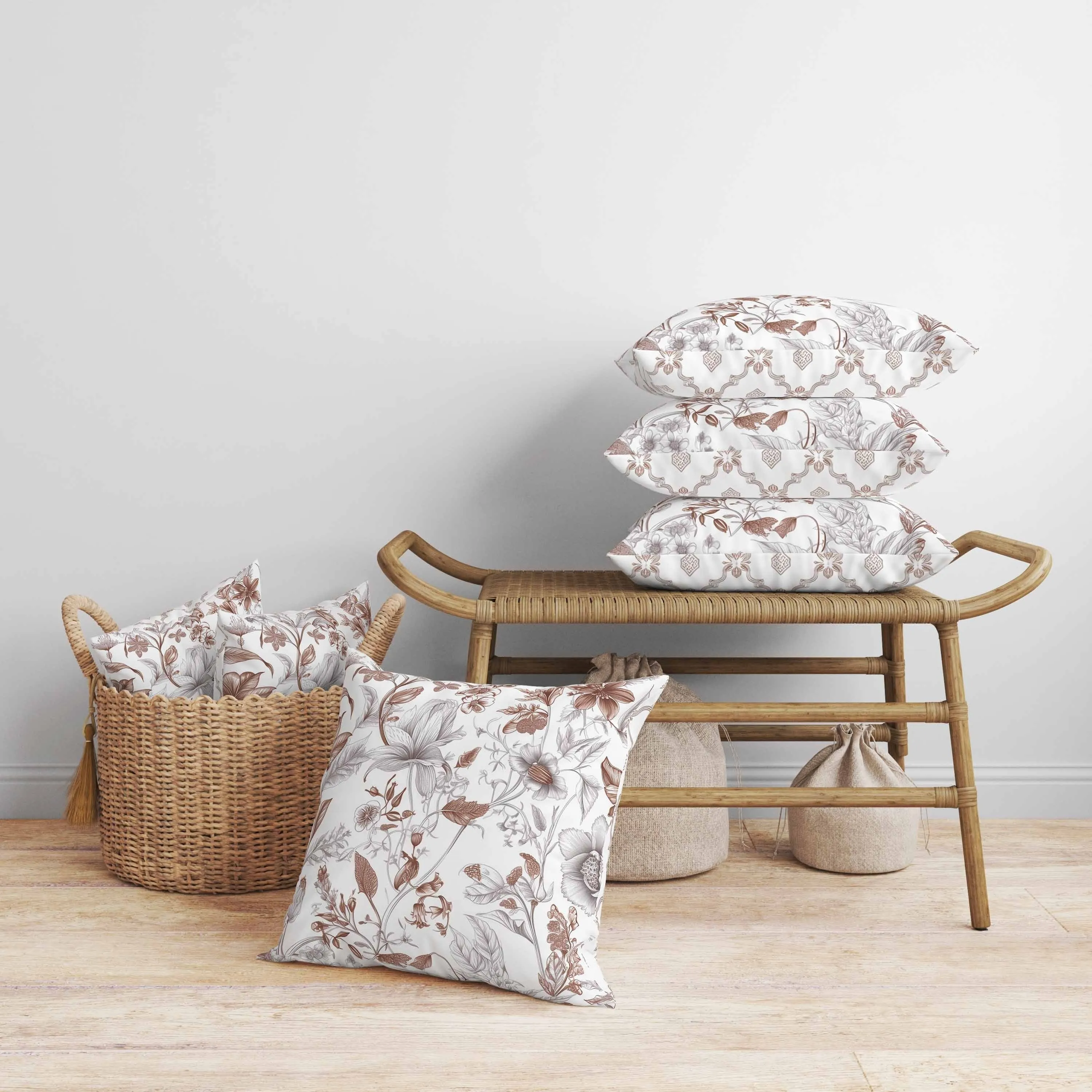 Garden Grace Gala Faux Suede Reversible Throw Pillow White and Brown