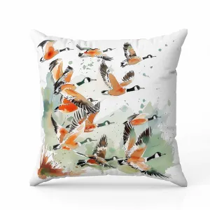 Geese in Flight Faux Suede Reversible Throw Pillow Green and Orange