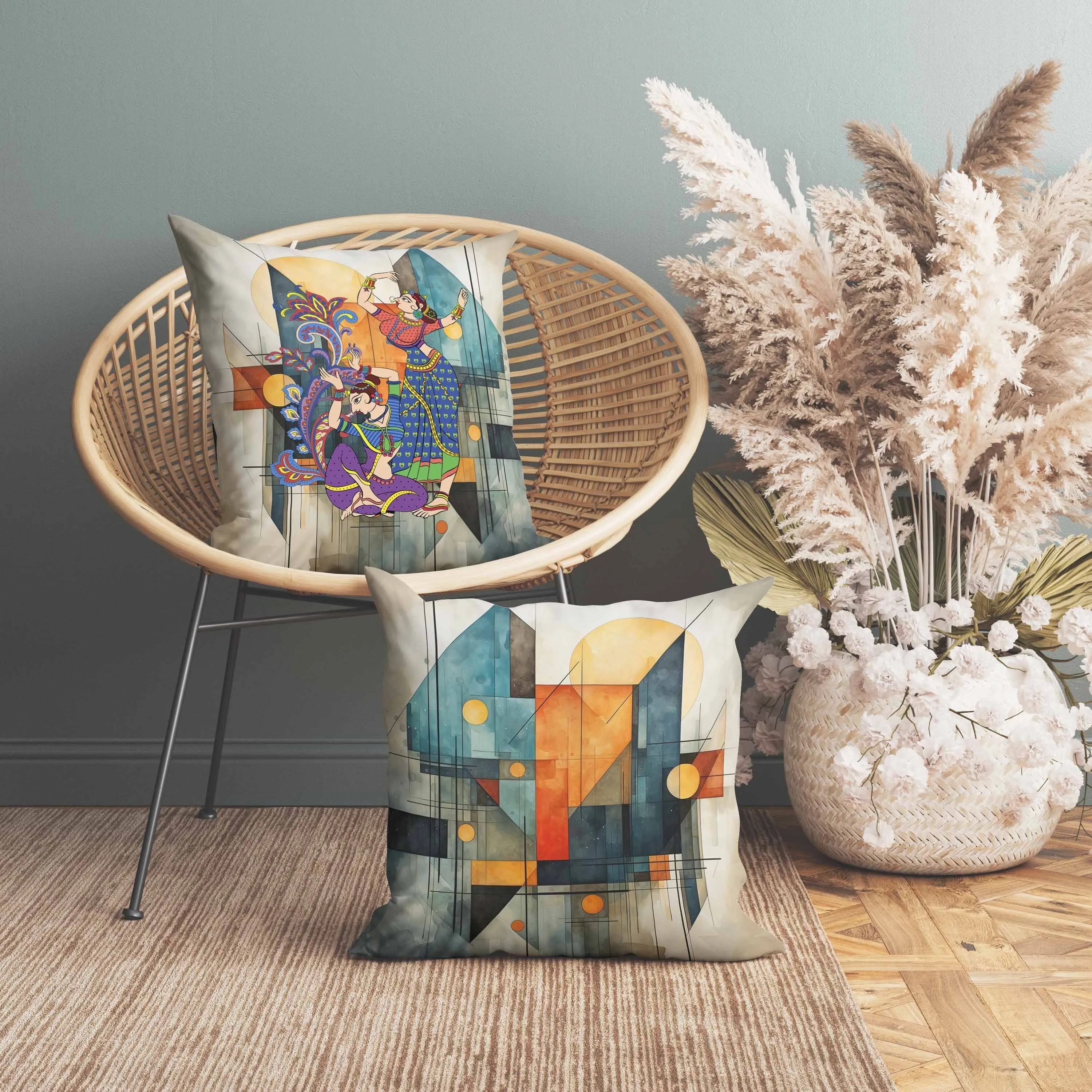 Grace in Motion Faux Suede Reversible Throw Pillow Orange and Blue