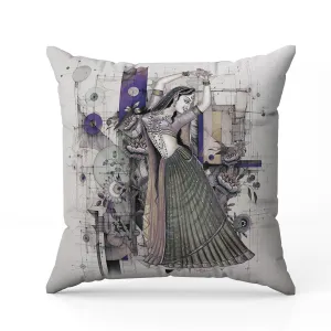 Gracefully Dancing Woman Faux Suede Reversible Throw Pillow Gray and Green