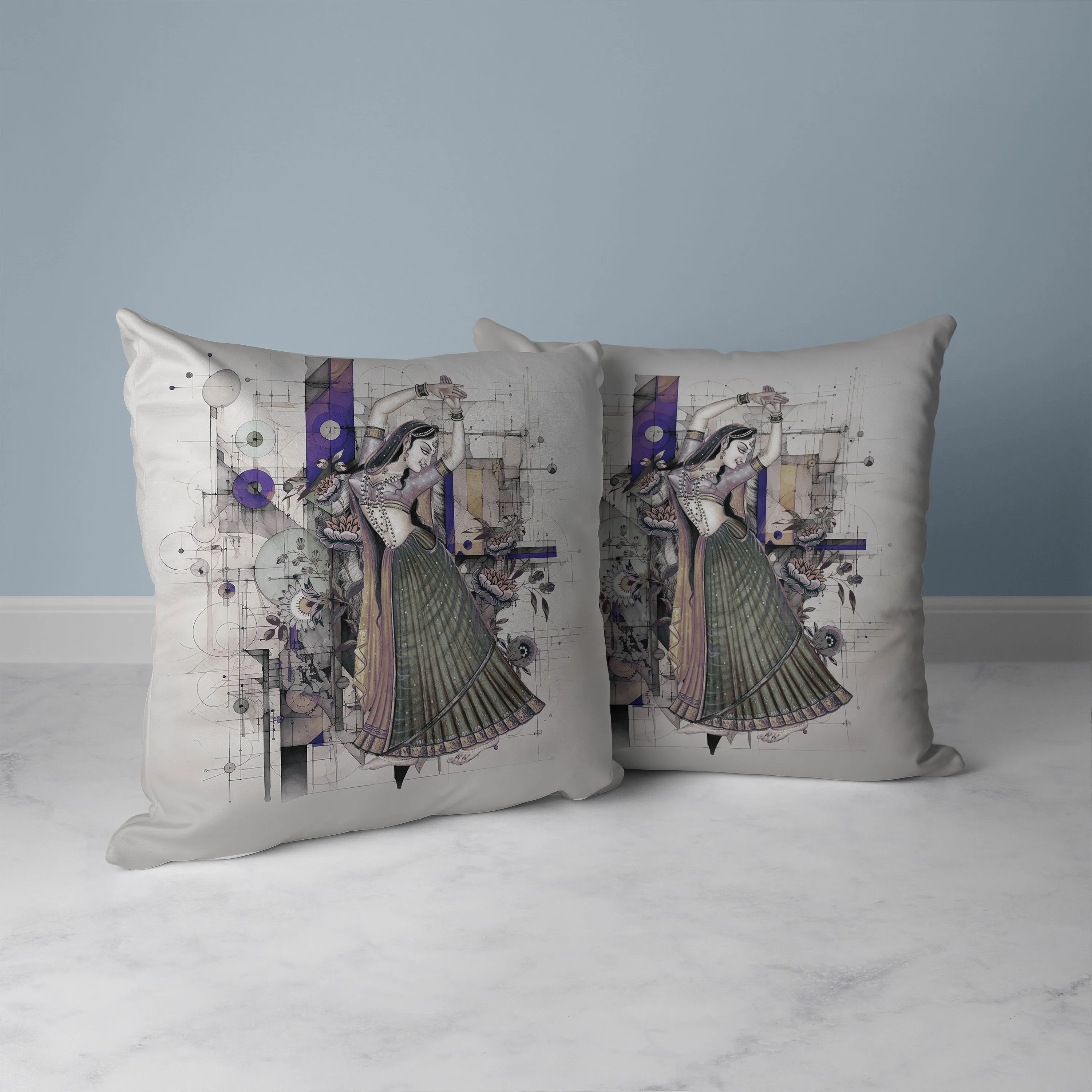 Gracefully Dancing Woman Faux Suede Reversible Throw Pillow Gray and Green
