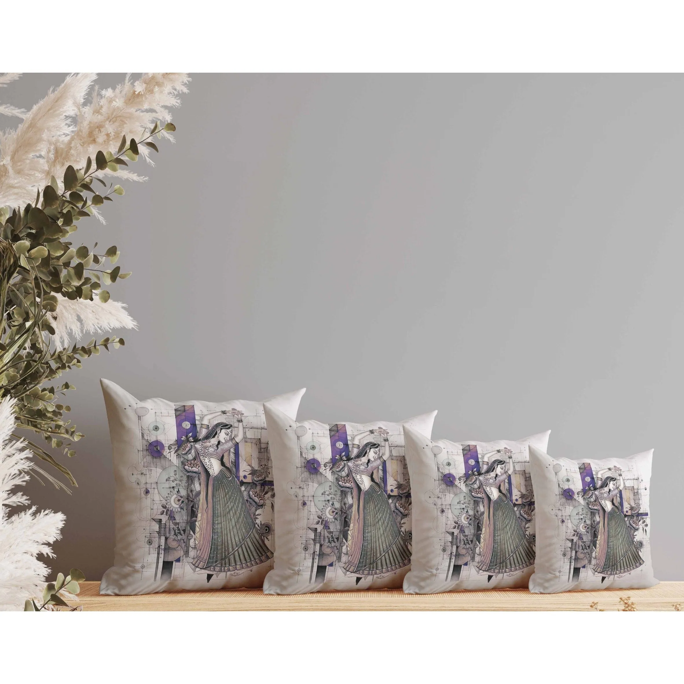 Gracefully Dancing Woman Faux Suede Reversible Throw Pillow Gray and Green