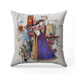 Gracefully Dancing Woman Faux Suede Reversible Throw Pillow Orange and Blue