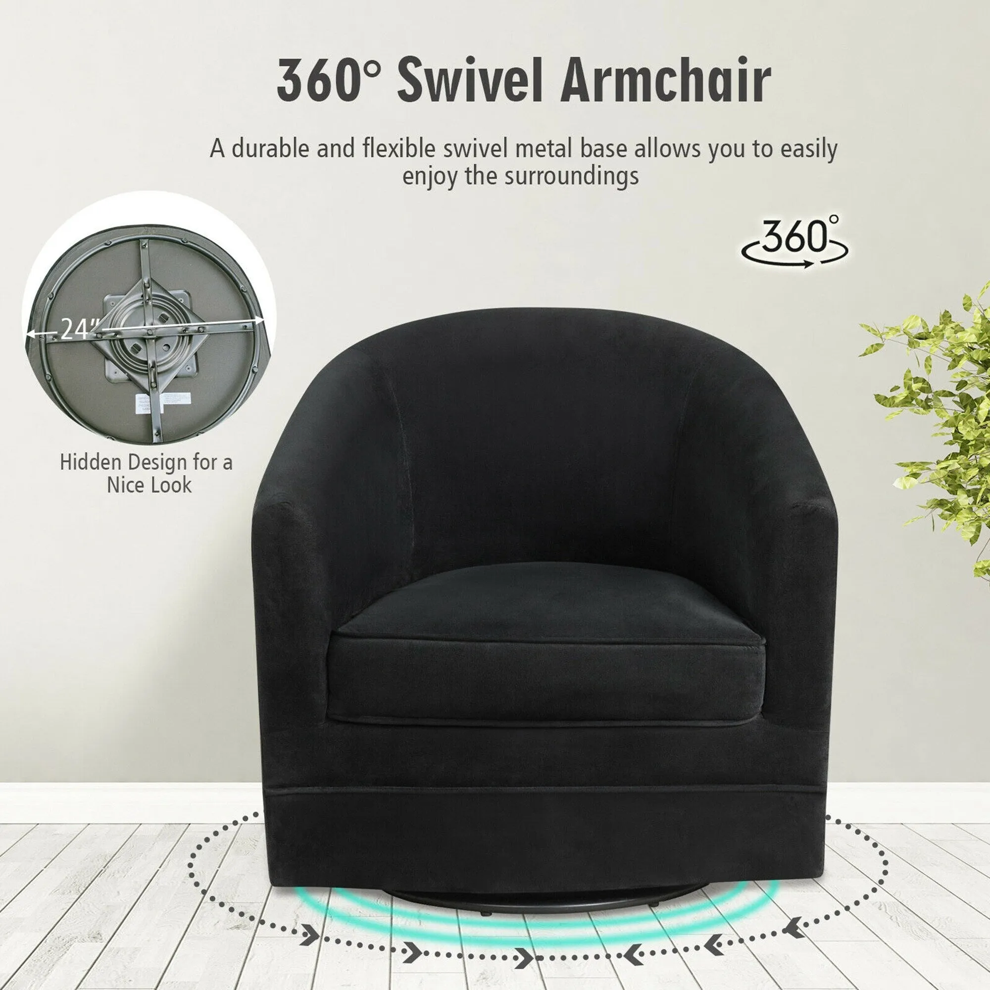 Gymax Modern Swivel Barrel Chair Upholstered Velvet Armchair with - See details