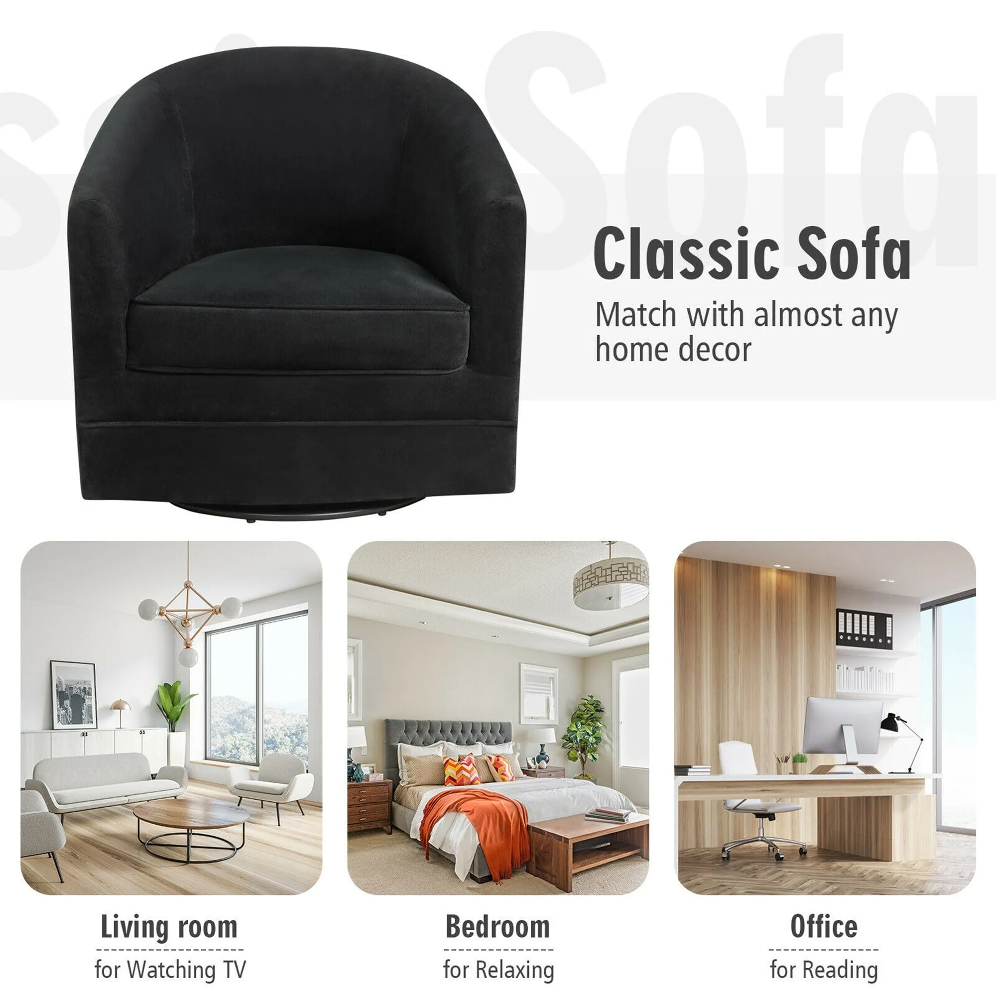 Gymax Modern Swivel Barrel Chair Upholstered Velvet Armchair with - See details