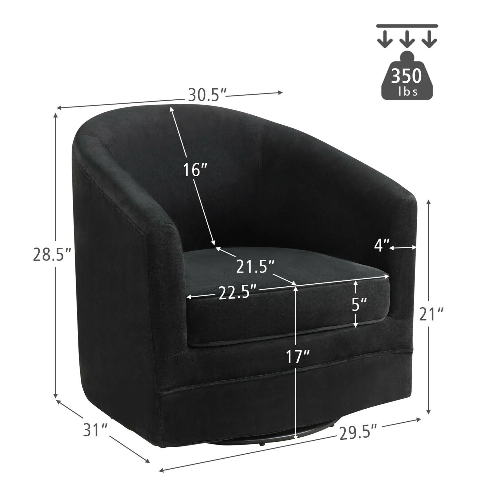 Gymax Modern Swivel Barrel Chair Upholstered Velvet Armchair with - See details