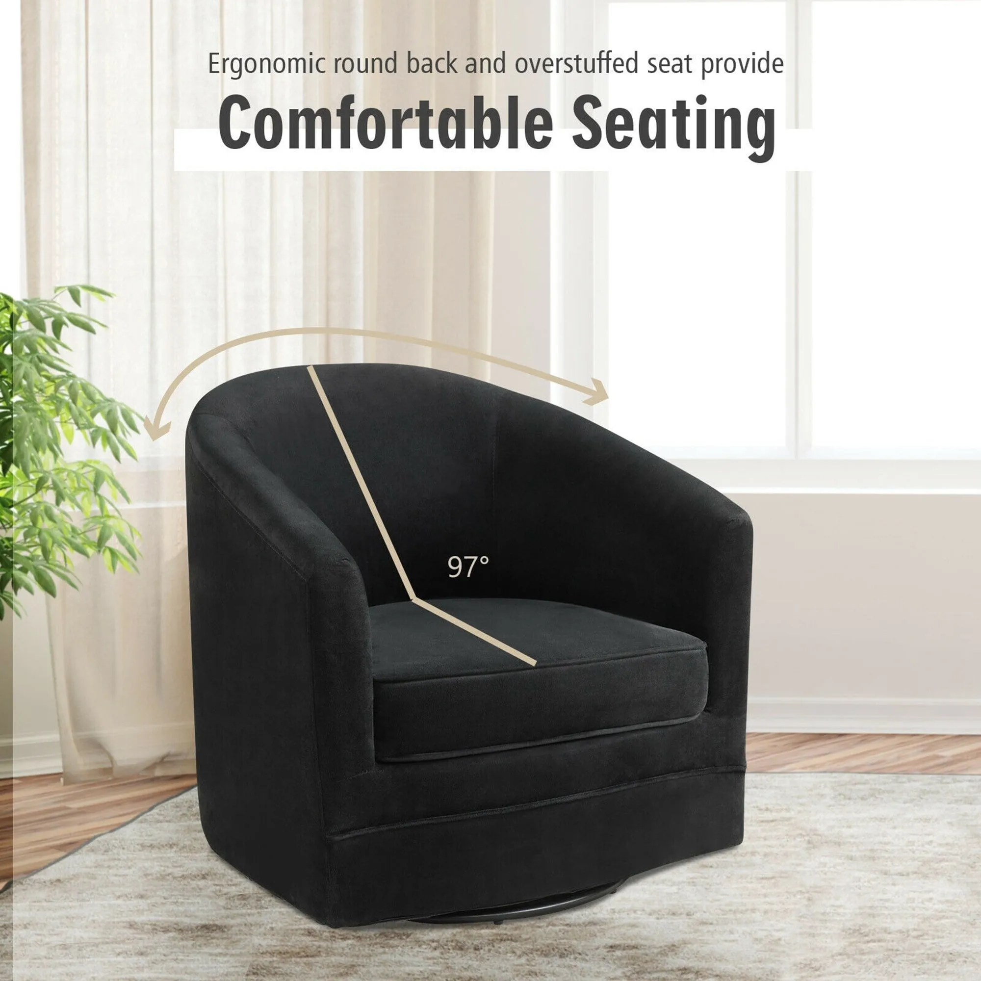 Gymax Modern Swivel Barrel Chair Upholstered Velvet Armchair with - See details