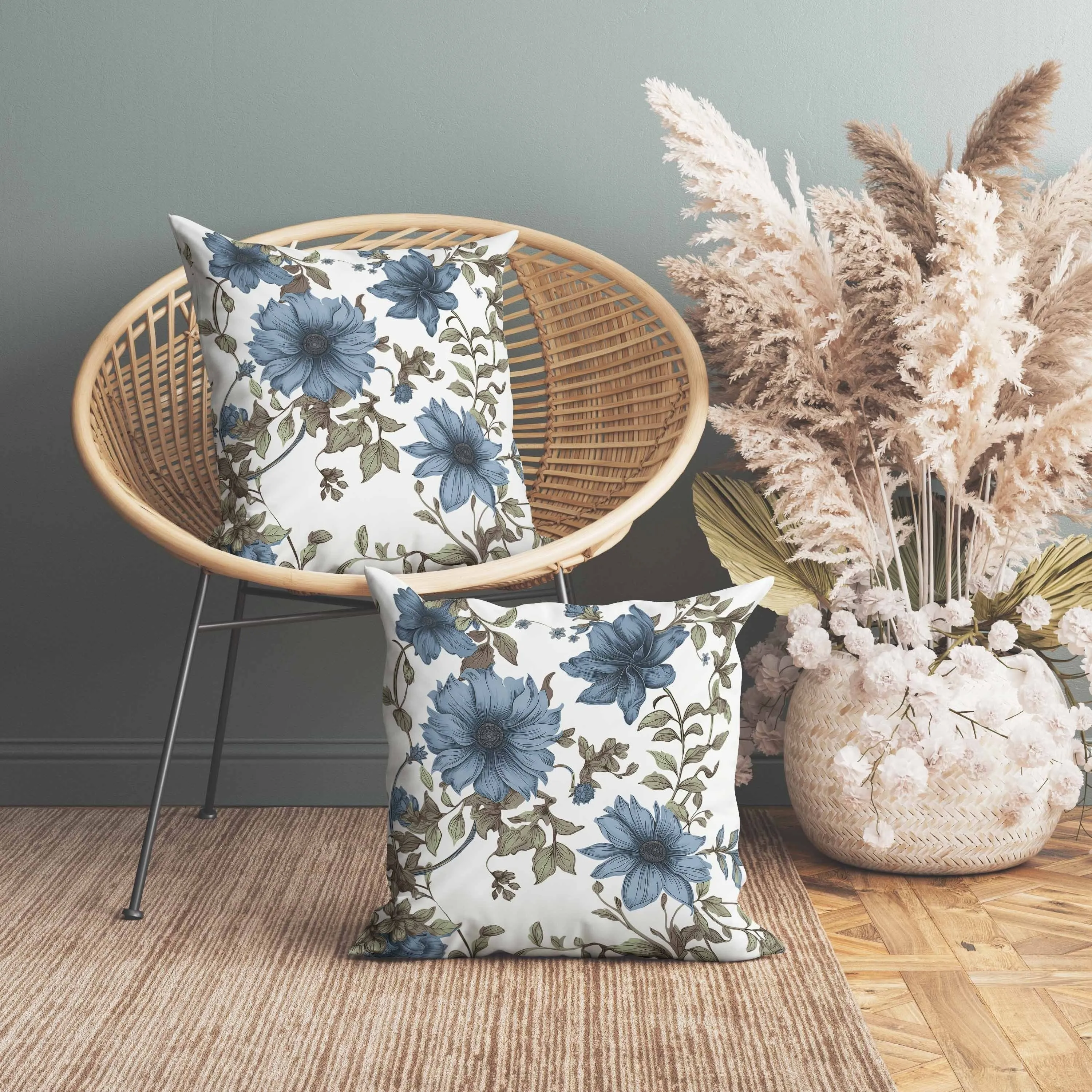 Harvest of Sunshine Faux Suede Reversible Throw Pillow Green and Blue