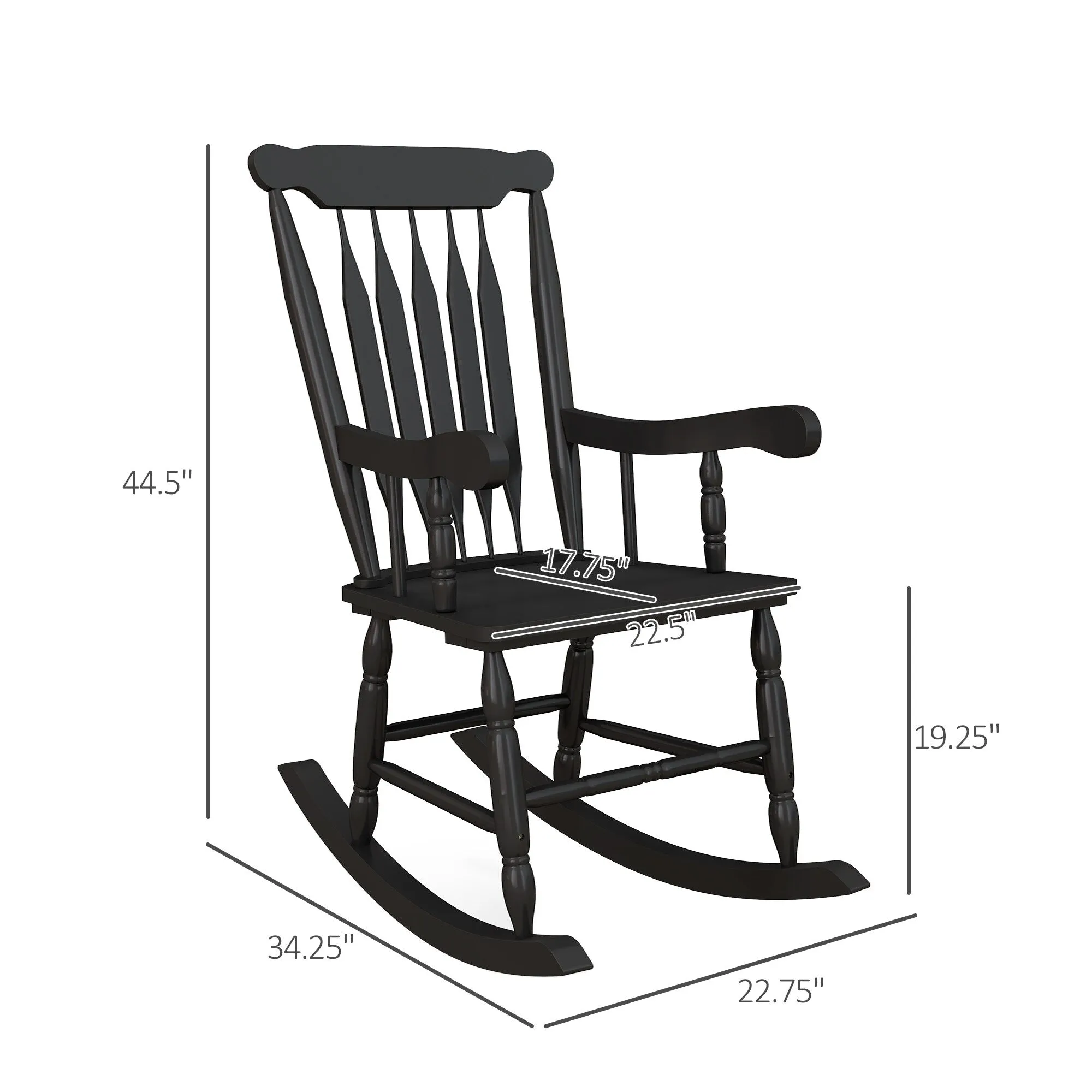 High Back Wood Rocking Chair. All Weather Patio Rocking Chair. 350lbs Weight Capacity for Deck. Porch. Backyard. Garden