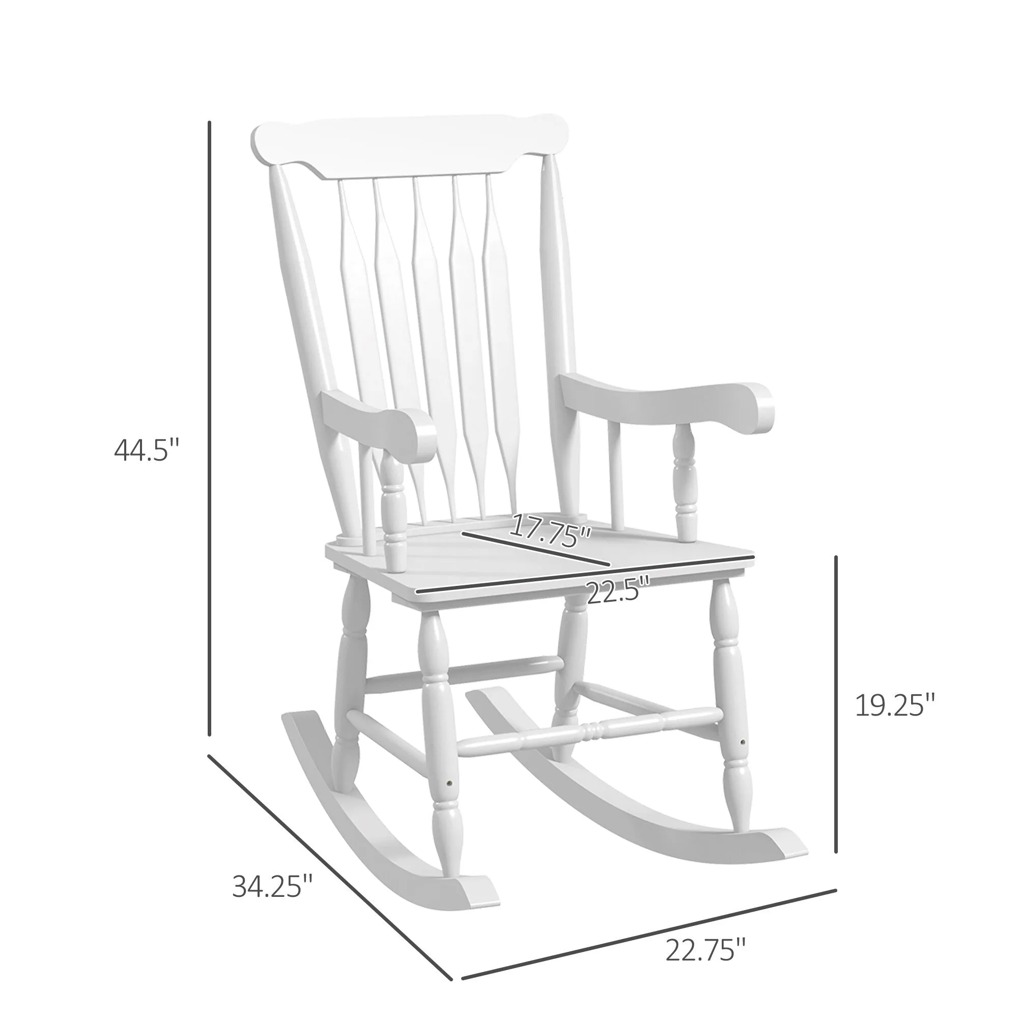 High Back Wood Rocking Chair. All Weather Patio Rocking Chair. 350lbs Weight Capacity for Deck. Porch. Backyard. Garden