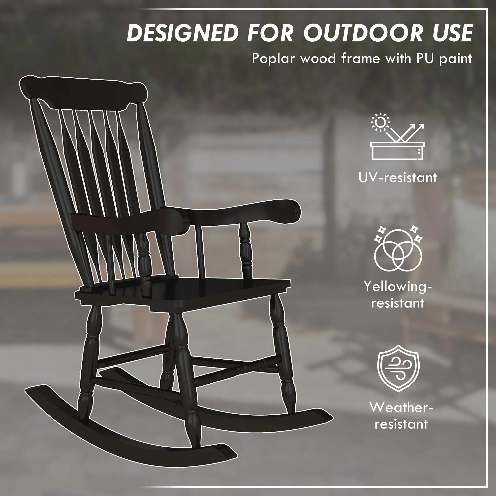 High Back Wood Rocking Chair. All Weather Patio Rocking Chair. 350lbs Weight Capacity for Deck. Porch. Backyard. Garden