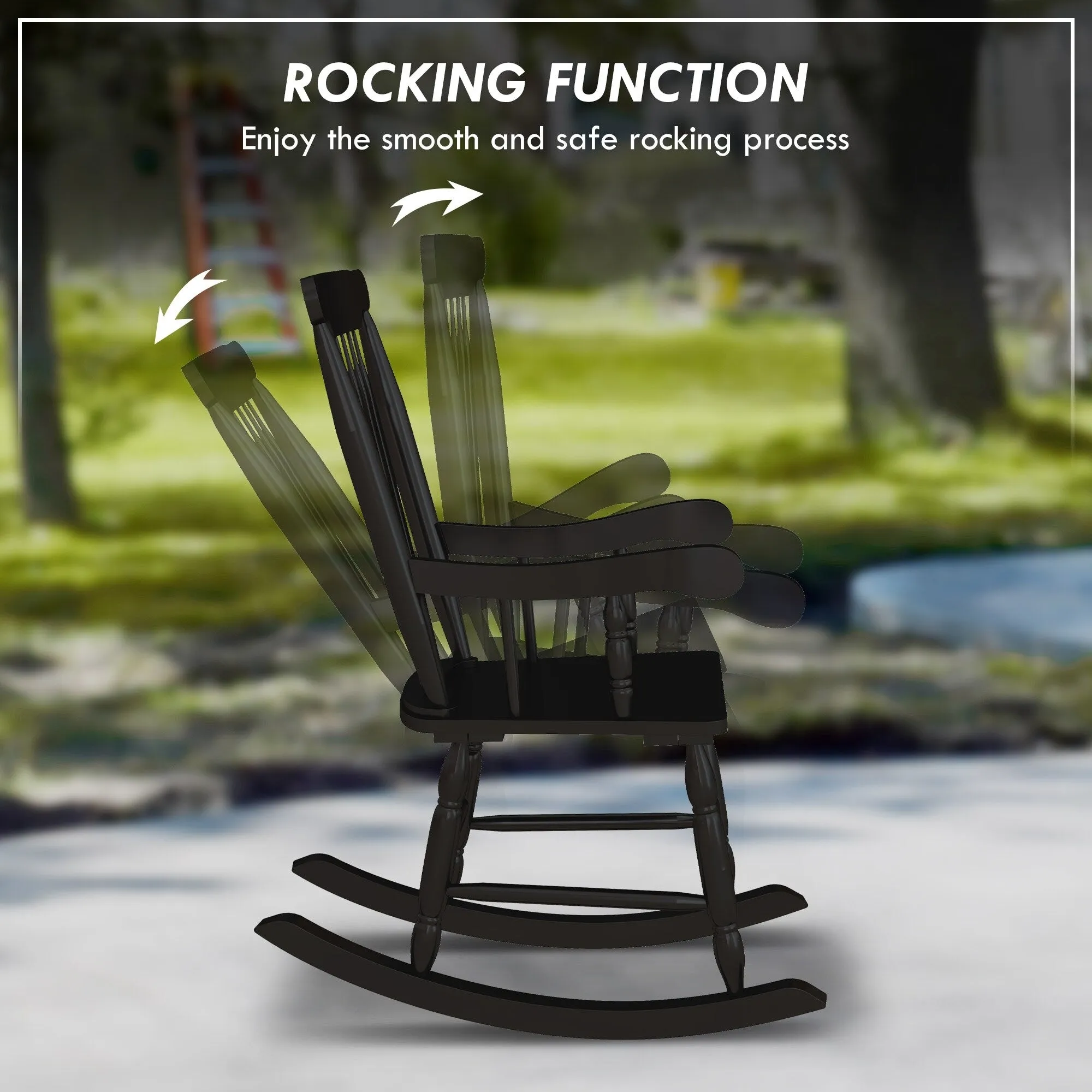 High Back Wood Rocking Chair. All Weather Patio Rocking Chair. 350lbs Weight Capacity for Deck. Porch. Backyard. Garden