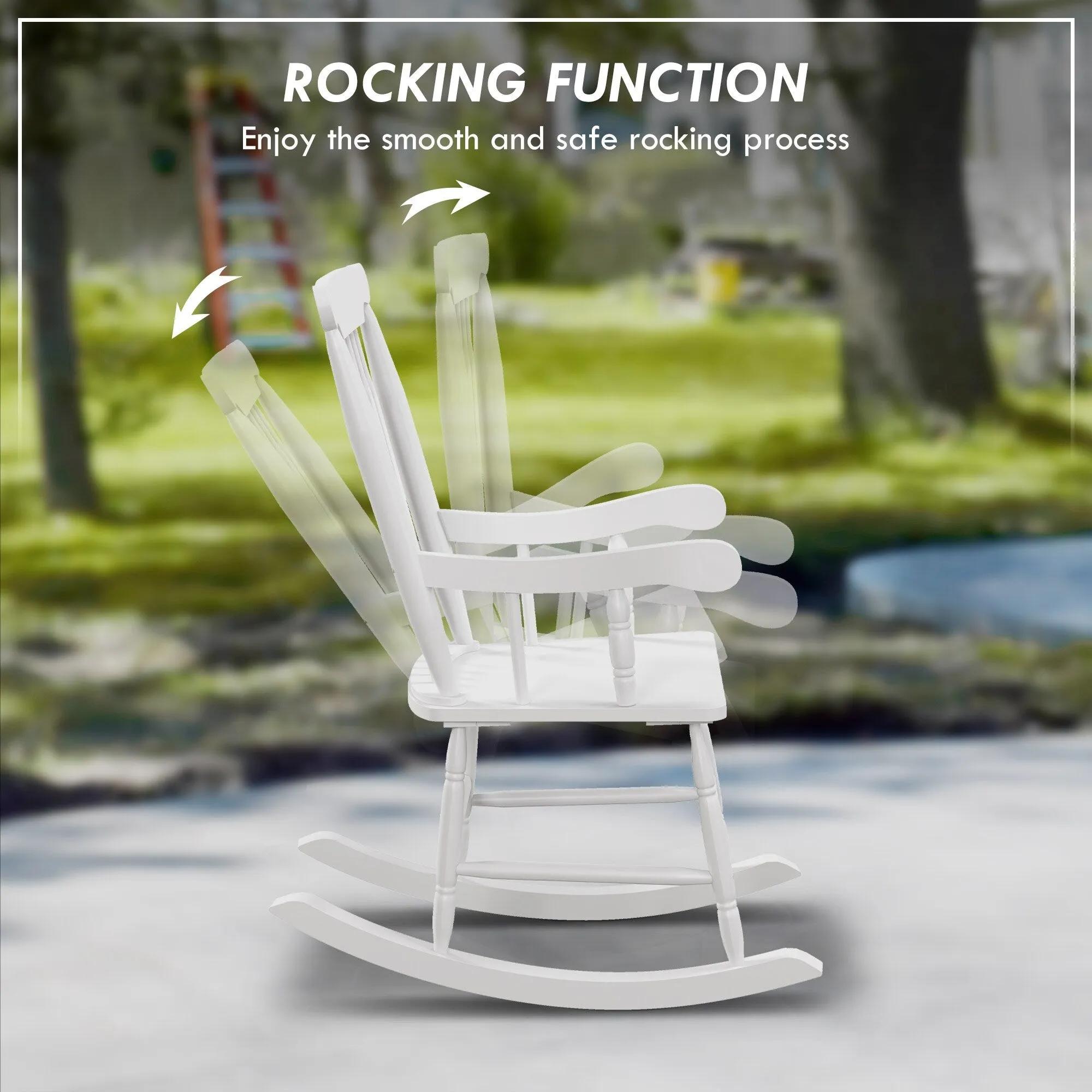 High Back Wood Rocking Chair. All Weather Patio Rocking Chair. 350lbs Weight Capacity for Deck. Porch. Backyard. Garden