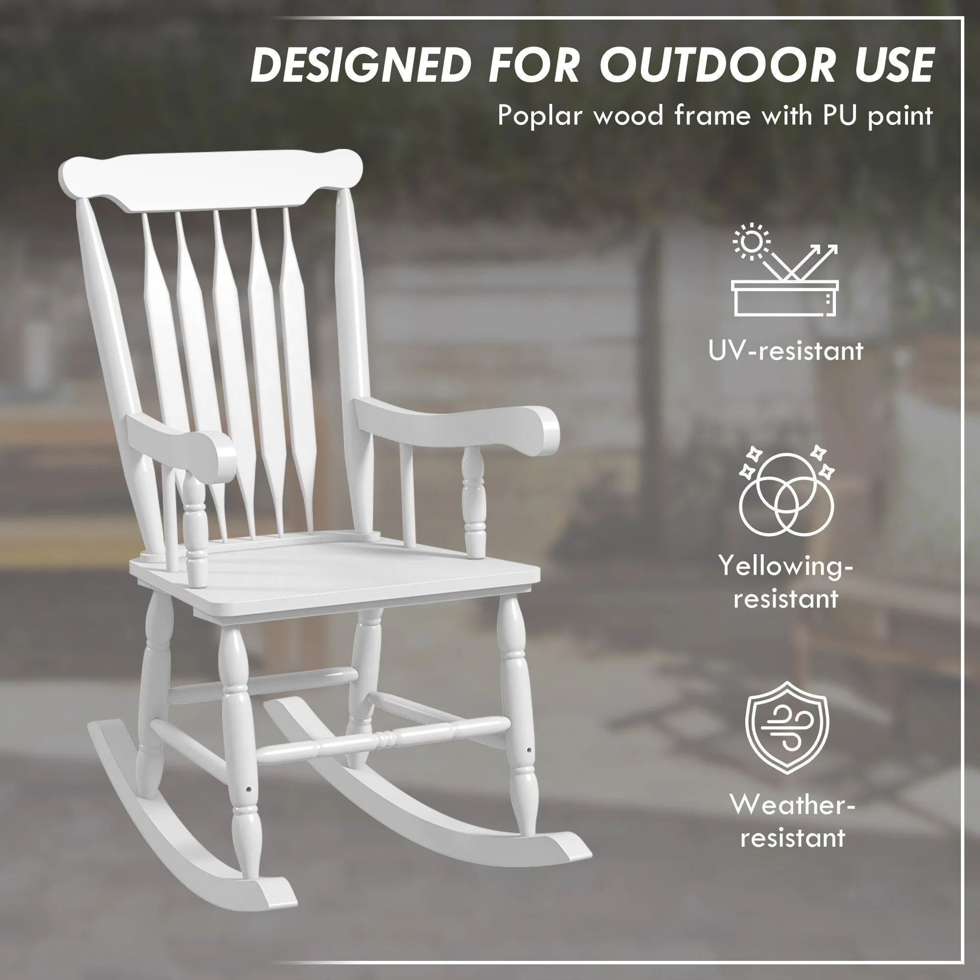 High Back Wood Rocking Chair. All Weather Patio Rocking Chair. 350lbs Weight Capacity for Deck. Porch. Backyard. Garden