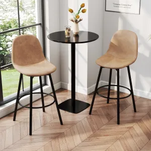 Homy Casa Faux Leather Tech Fabric Bar Stool with Backrest and Black Metal Frame - Counter Height & Bar Height. Rustic Brown