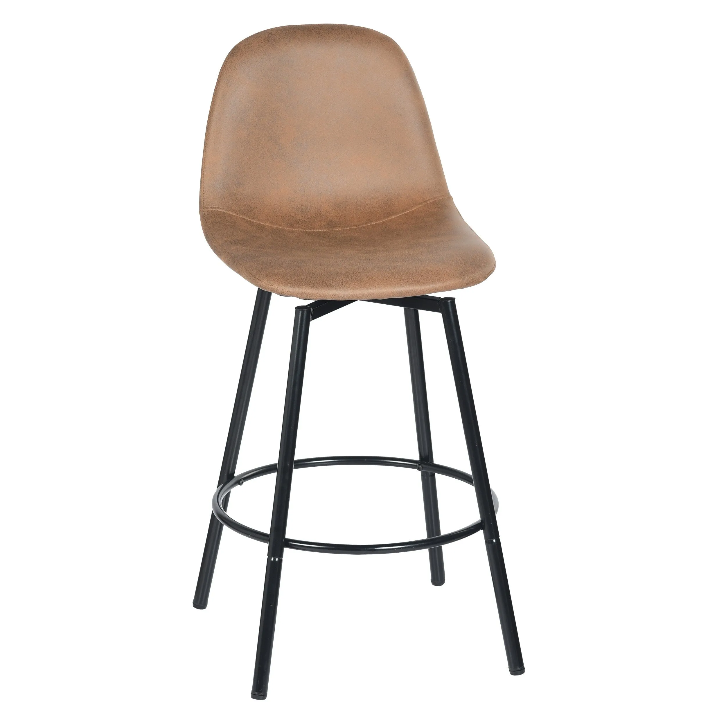 Homy Casa Faux Leather Tech Fabric Bar Stool with Backrest and Black Metal Frame - Counter Height & Bar Height. Rustic Brown