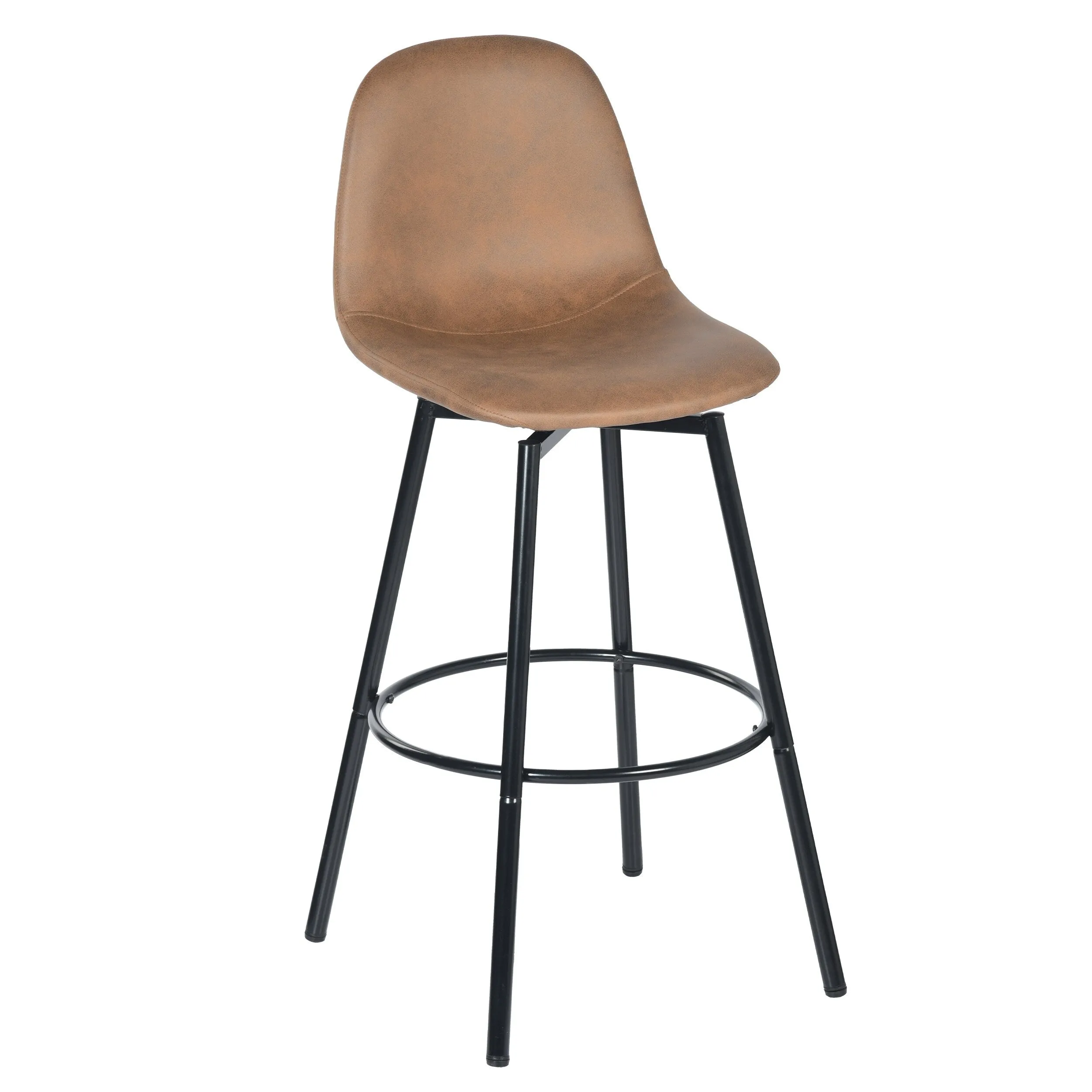 Homy Casa Faux Leather Tech Fabric Bar Stool with Backrest and Black Metal Frame - Counter Height & Bar Height. Rustic Brown