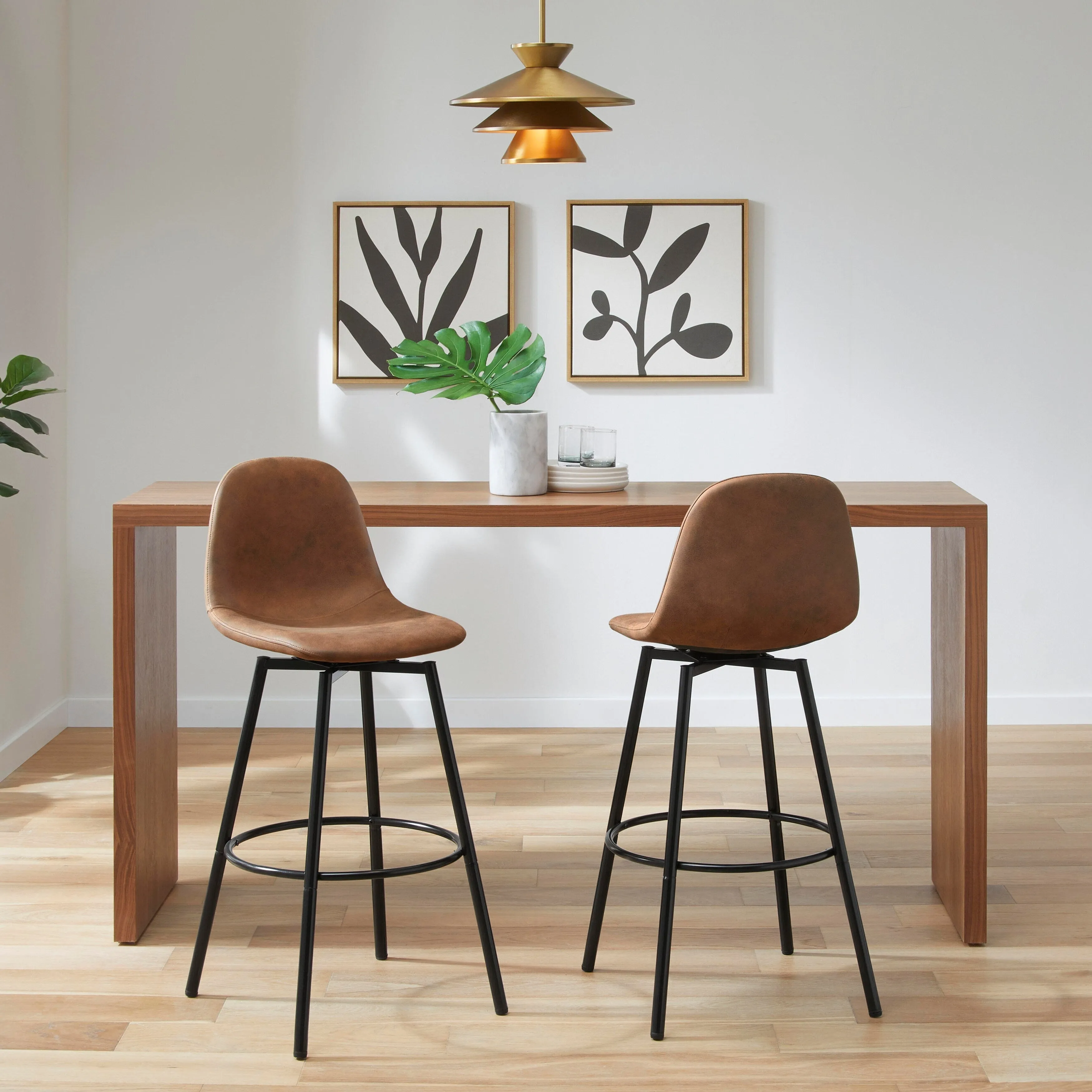 Homy Casa Faux Leather Tech Fabric Bar Stool with Backrest and Black Metal Frame - Counter Height & Bar Height. Rustic Brown