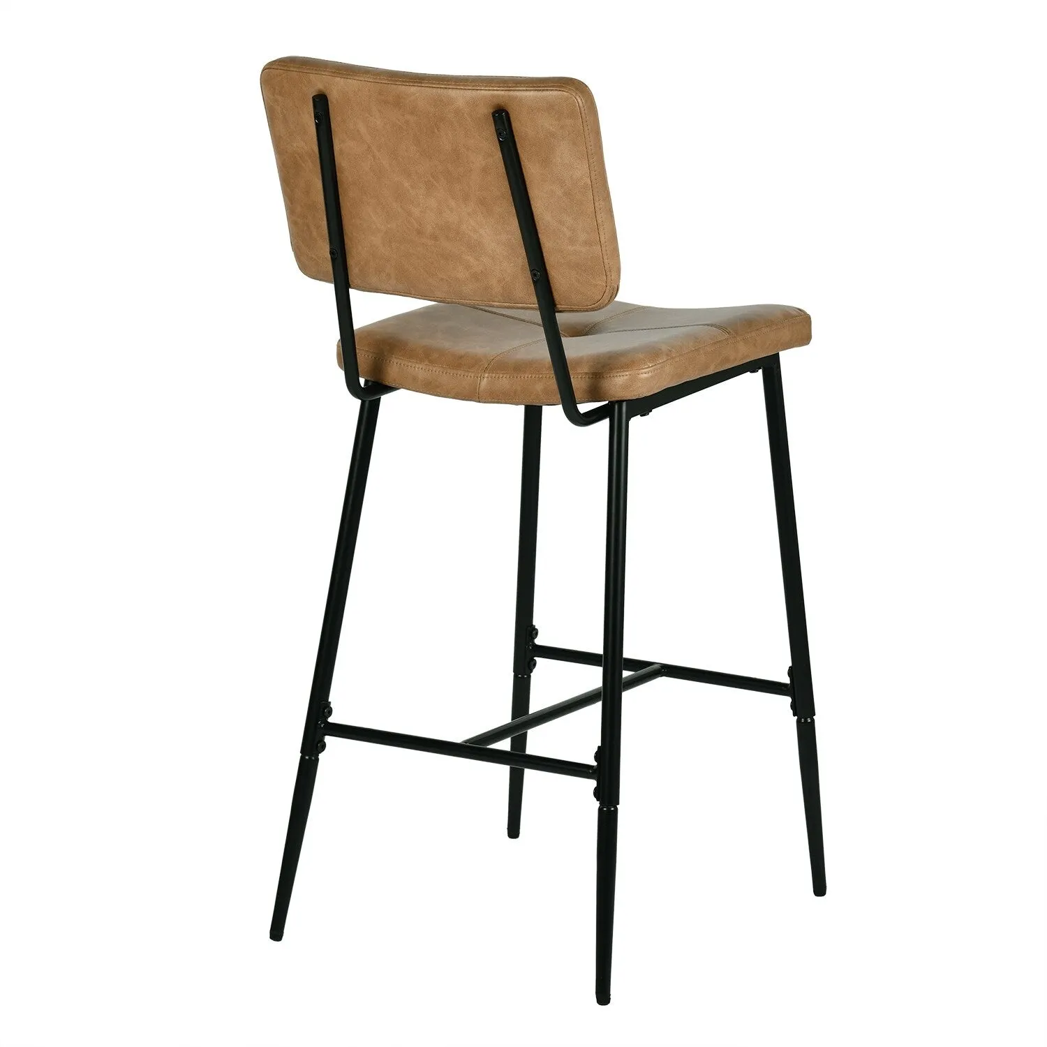 Homy Casa Set of 2 Faux Leather Counter Stools/Bar stools with Black Metal Legs and Low Backrest - N/A
