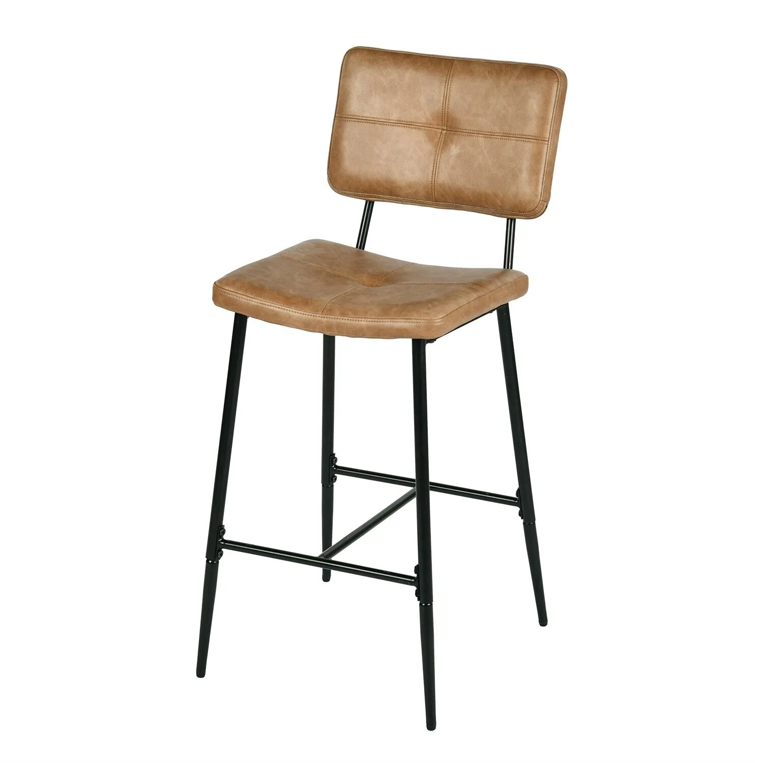 Homy Casa Set of 2 Faux Leather Counter Stools/Bar stools with Black Metal Legs and Low Backrest - N/A