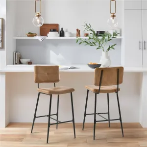 Homy Casa Set of 2 Faux Leather Counter Stools/Bar stools with Black Metal Legs and Low Backrest - N/A