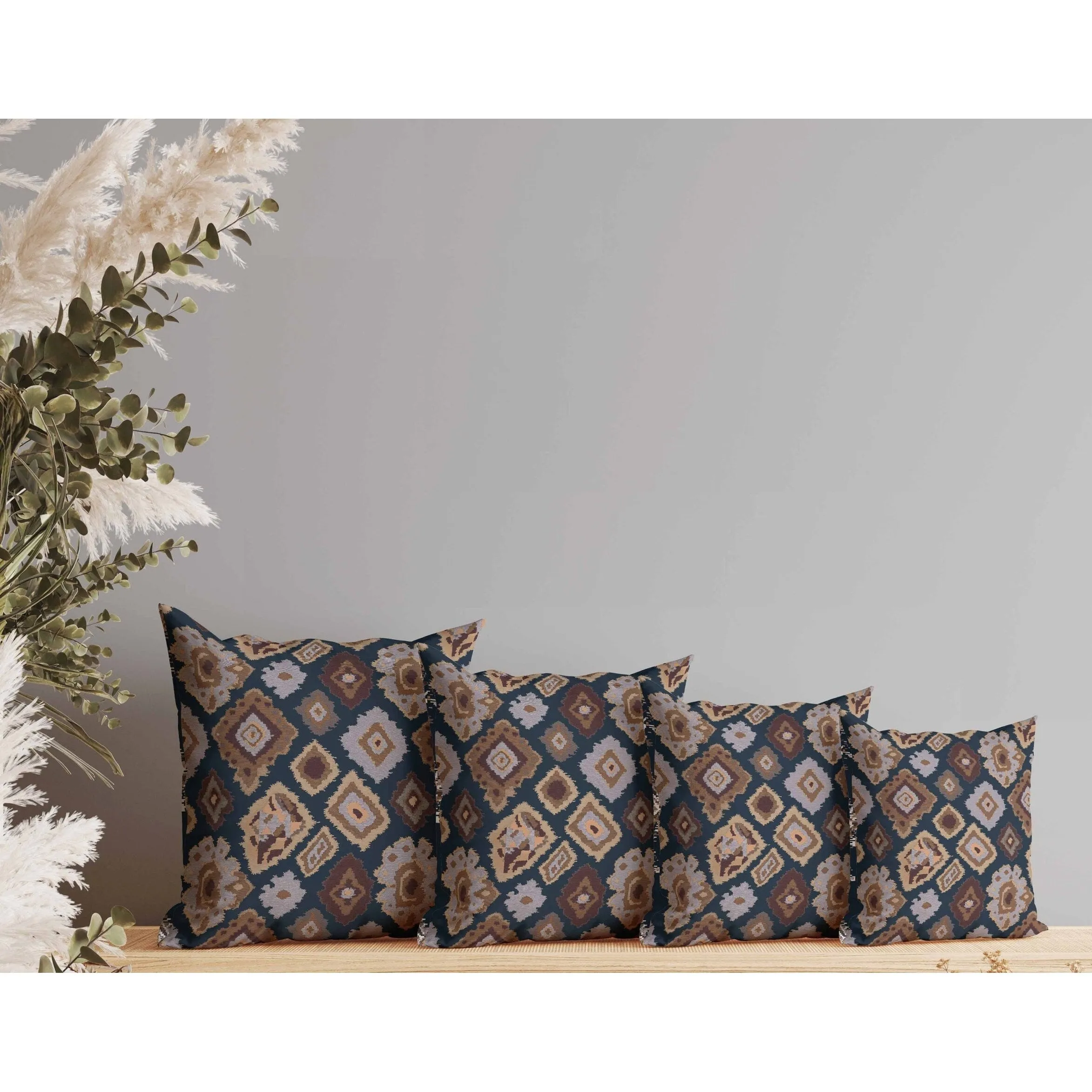 Ikat Diamond Faux Suede Reversible Throw Pillow Blue and Brown