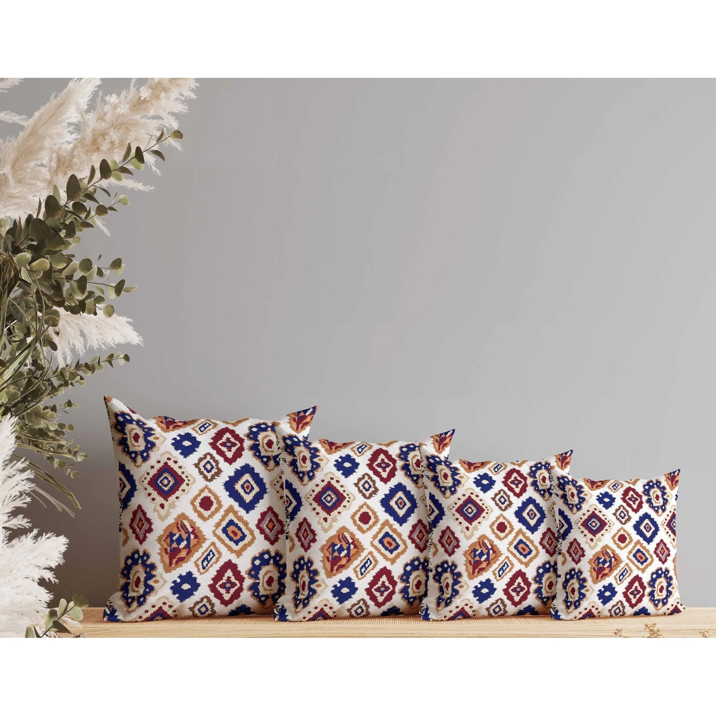 Ikat Diamond Faux Suede Reversible Throw Pillow White and Blue