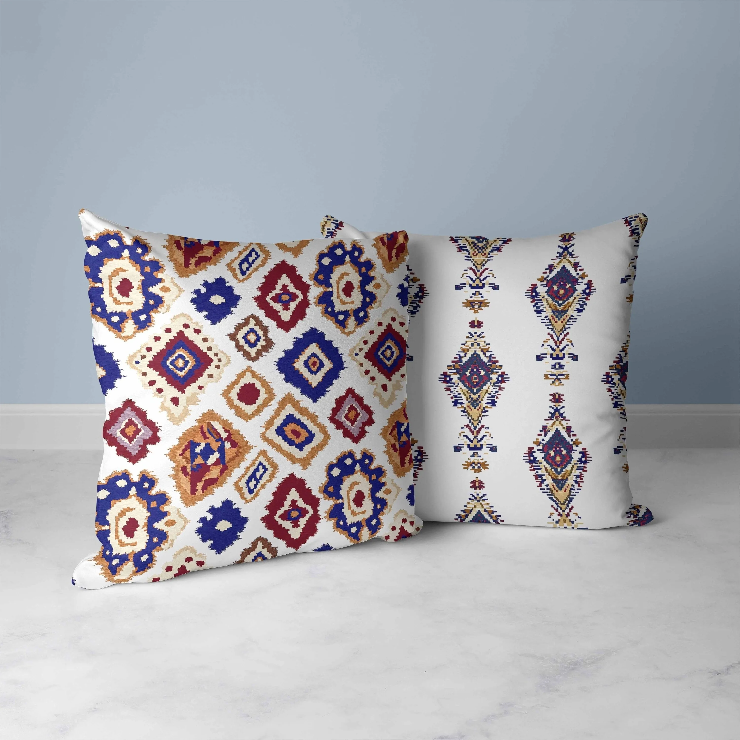 Ikat Diamond Faux Suede Reversible Throw Pillow White and Blue