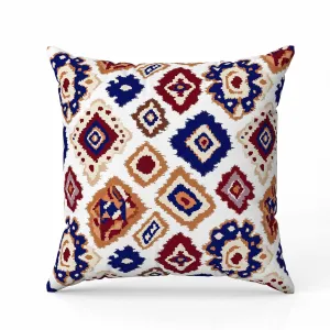 Ikat Diamond Faux Suede Reversible Throw Pillow White and Blue