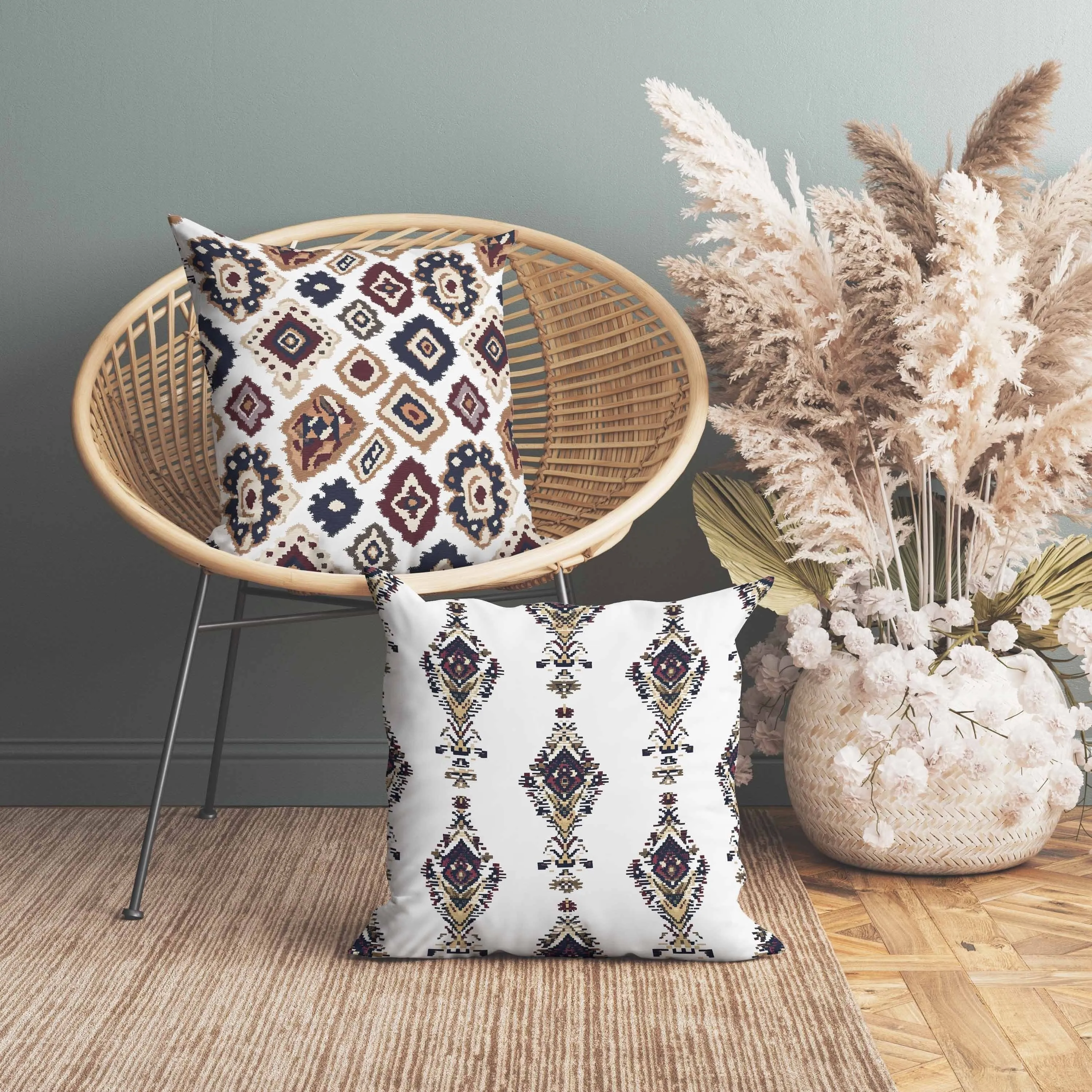 Ikat Diamond Faux Suede Reversible Throw Pillow White and Brown