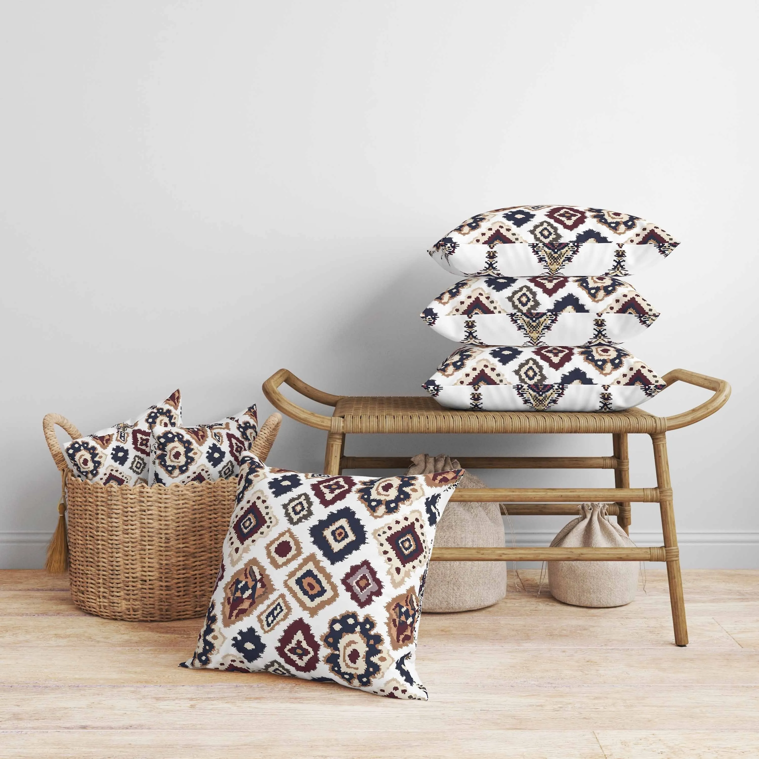 Ikat Diamond Faux Suede Reversible Throw Pillow White and Brown