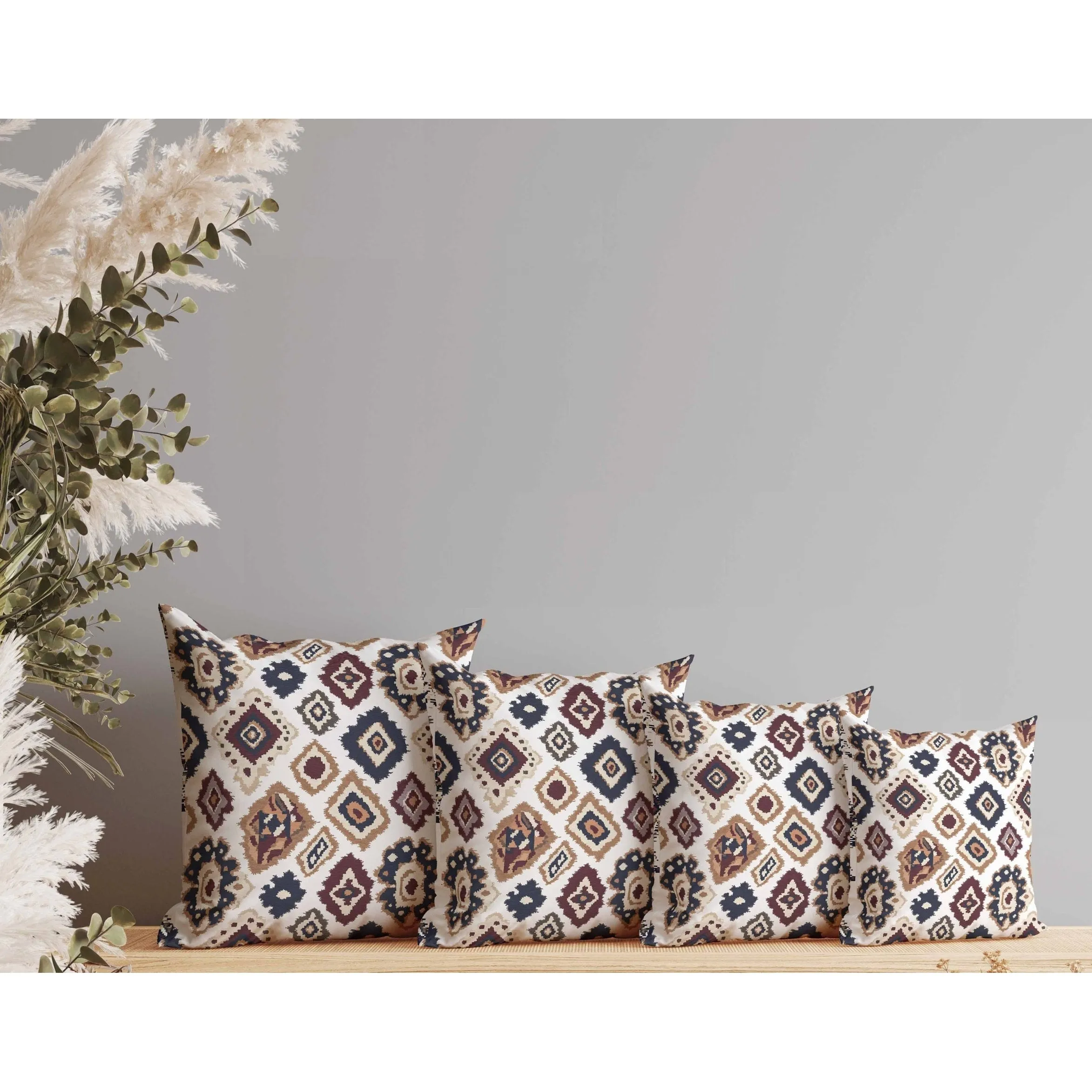 Ikat Diamond Faux Suede Reversible Throw Pillow White and Brown