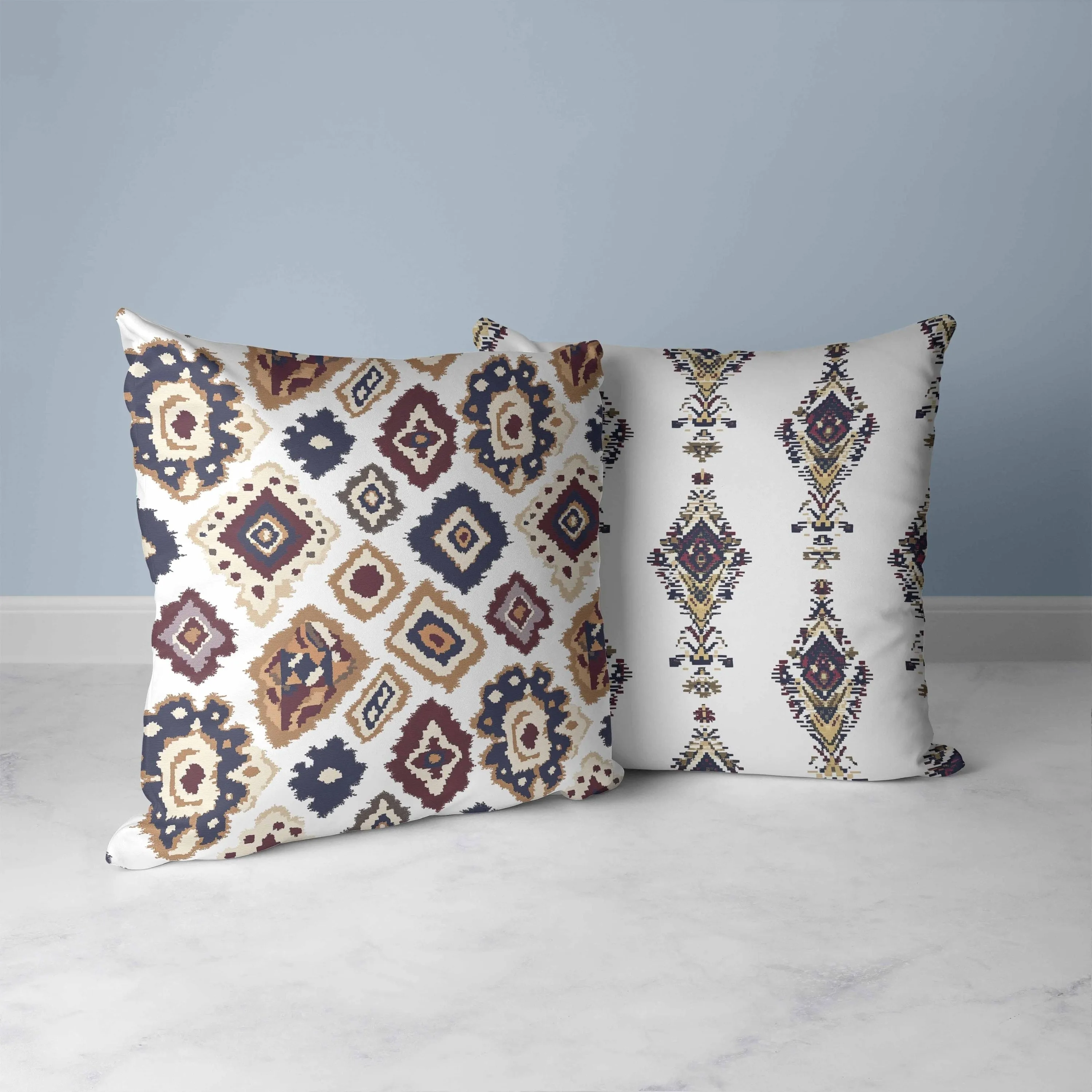 Ikat Diamond Faux Suede Reversible Throw Pillow White and Brown