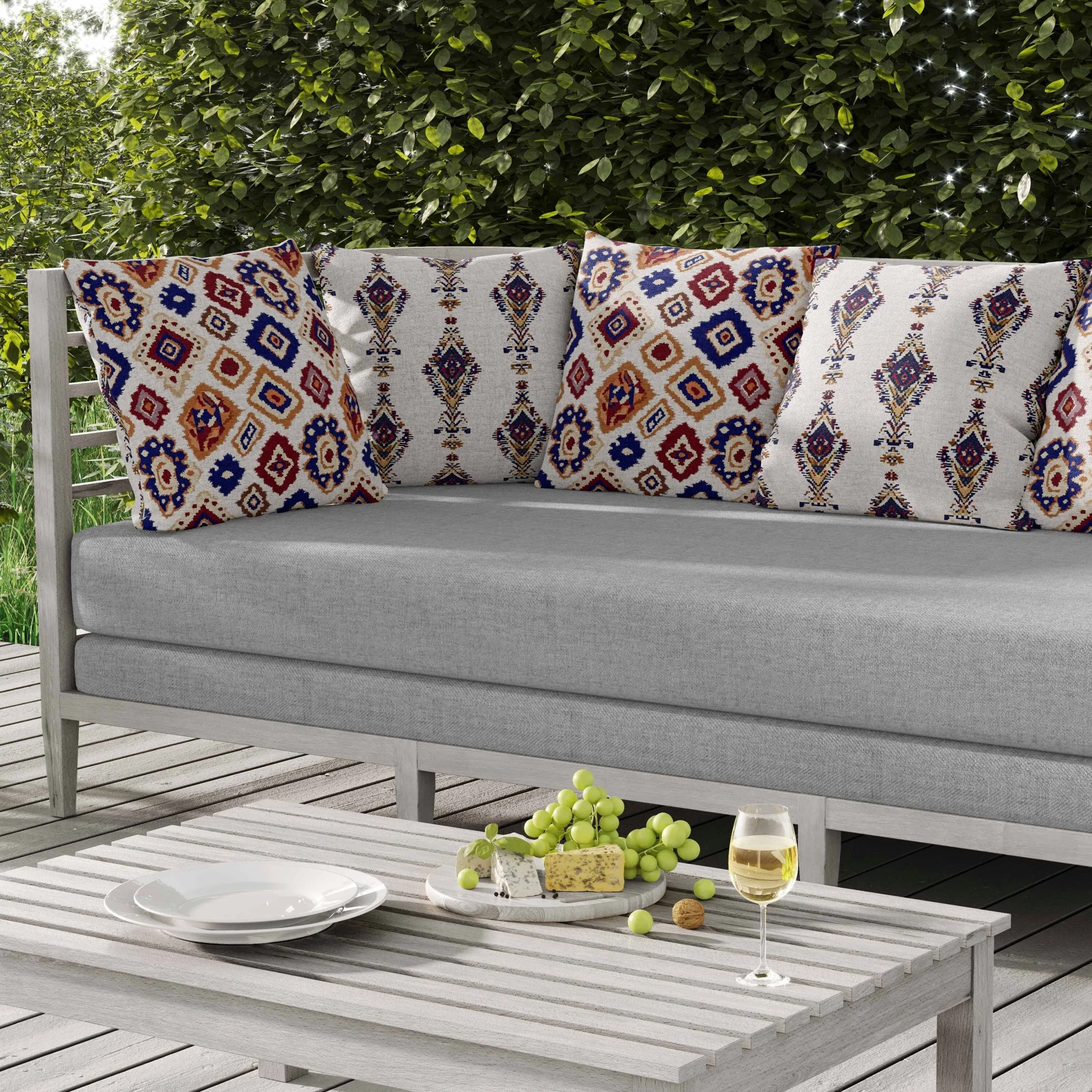 Ikat Diamond Indoor/Outdoor Reversible Throw Pillow White and Blue