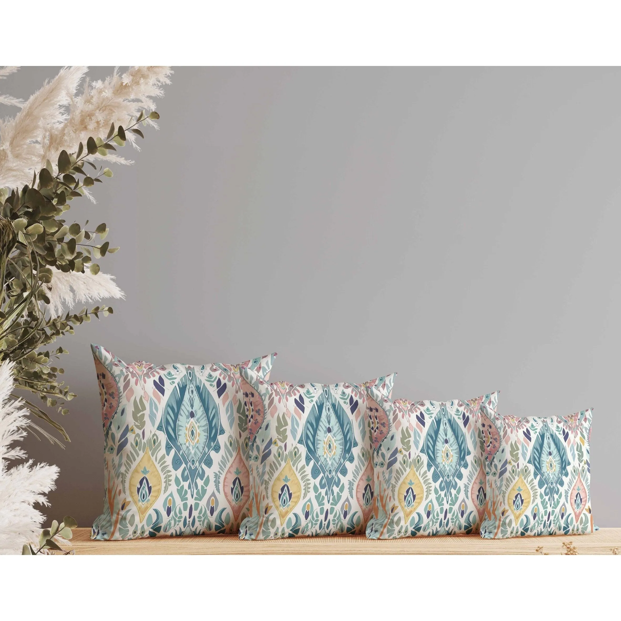 Ikat Infusion Faux Suede Reversible Throw Pillow Blue and Pink