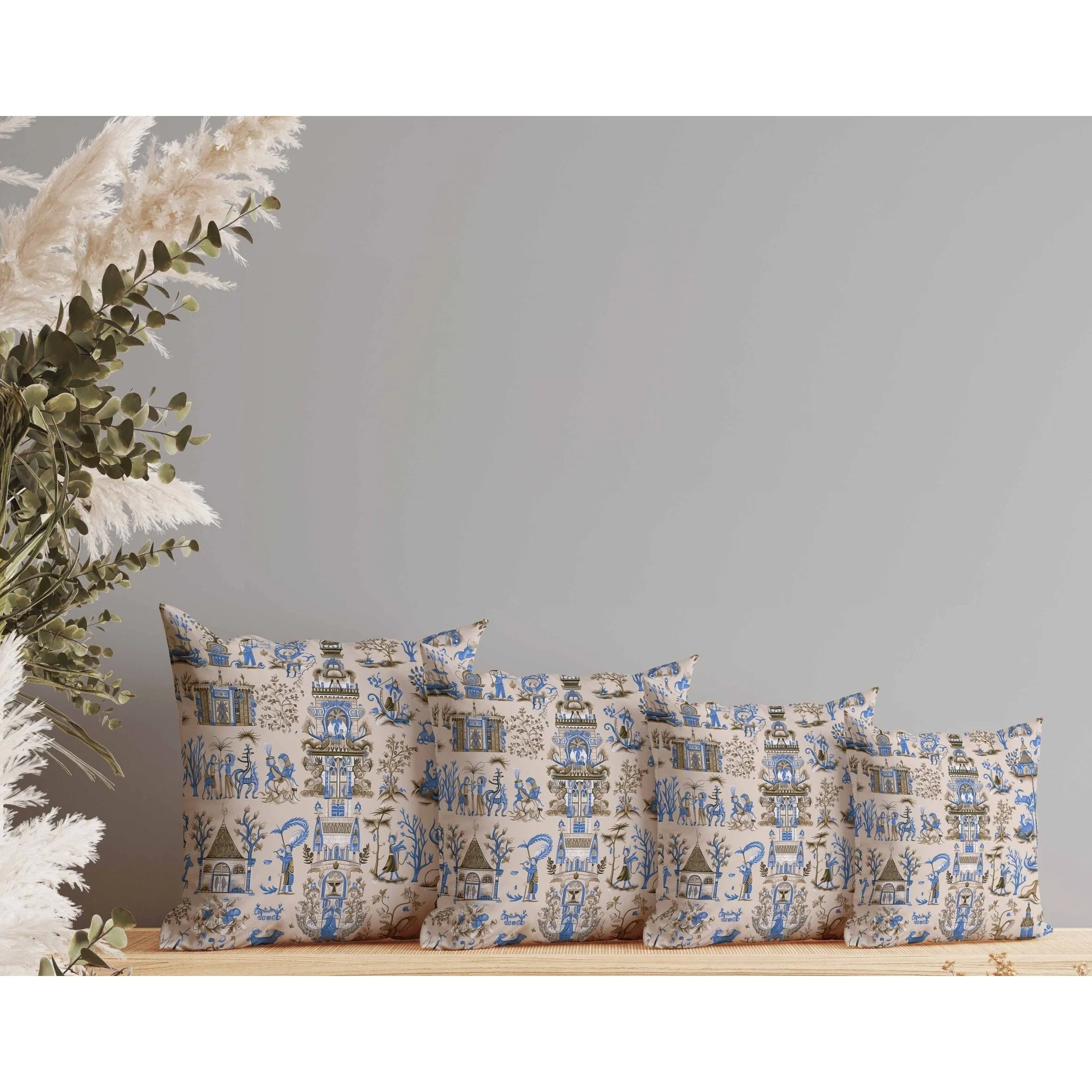 Imperial Elegance Faux Suede Reversible Throw Pillow Ivory and Blue