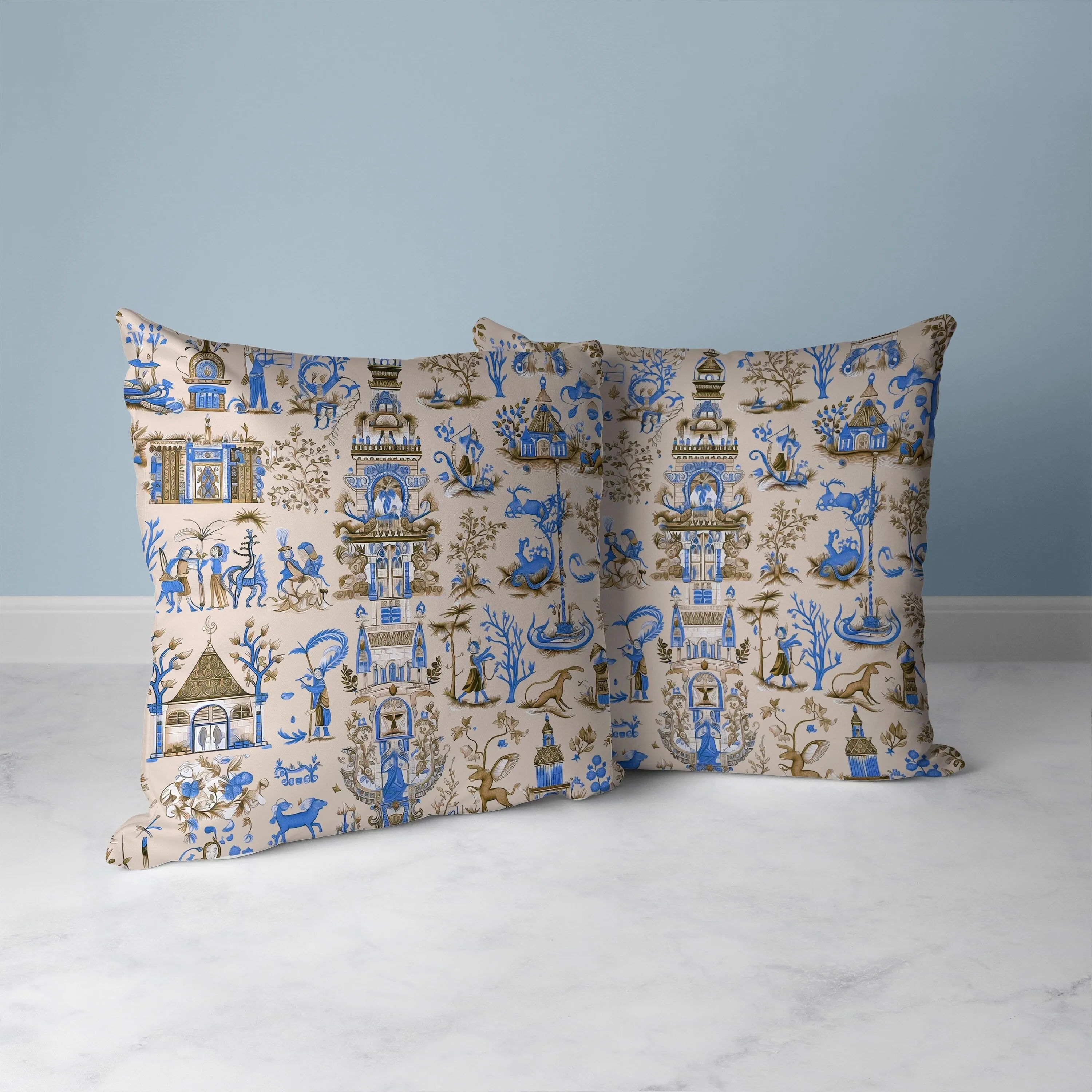 Imperial Elegance Faux Suede Reversible Throw Pillow Ivory and Blue