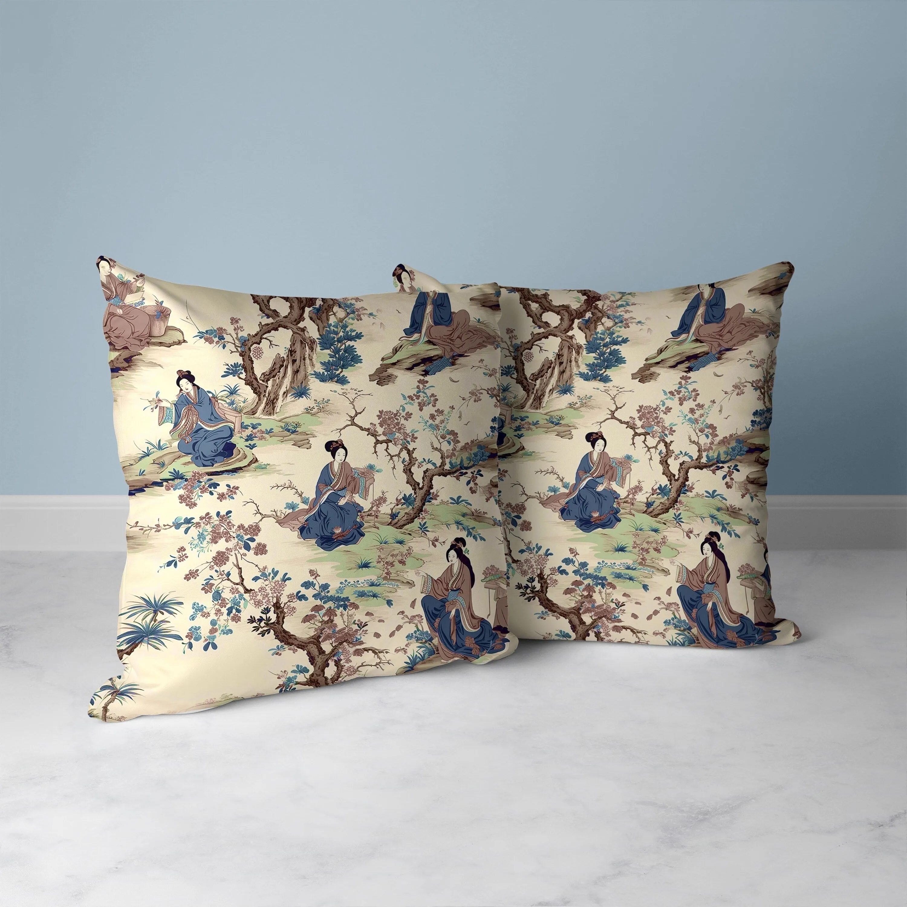 Imperial Palace Garden Faux Suede Reversible Throw Pillow Blue and Brown
