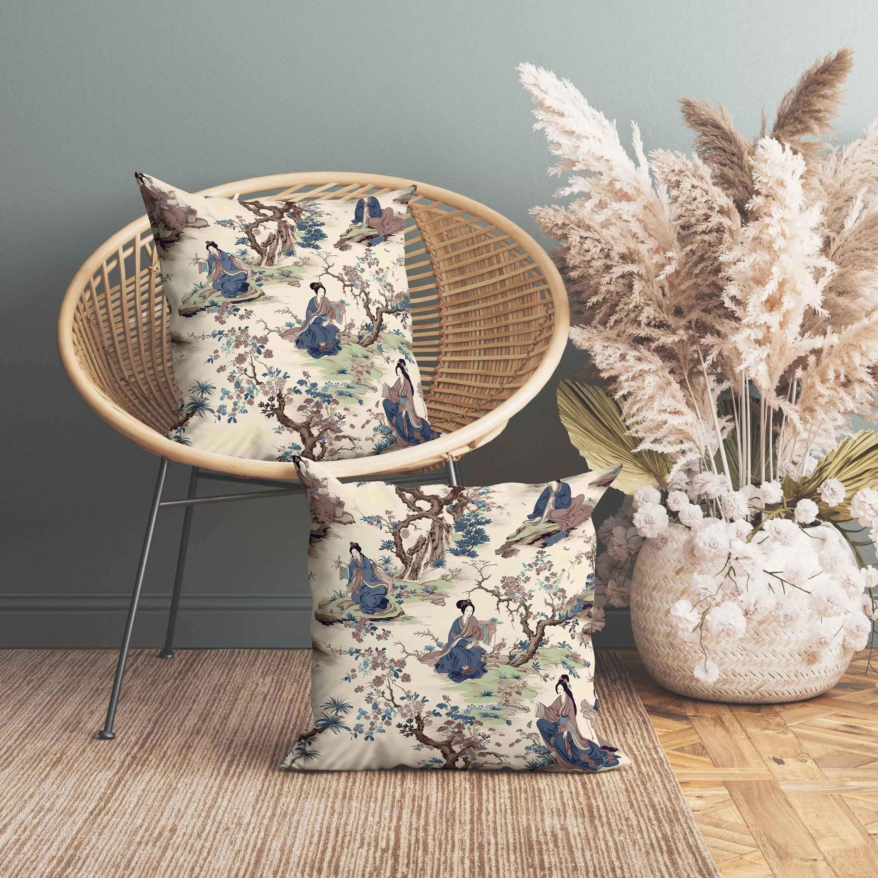 Imperial Palace Garden Faux Suede Reversible Throw Pillow Blue and Brown