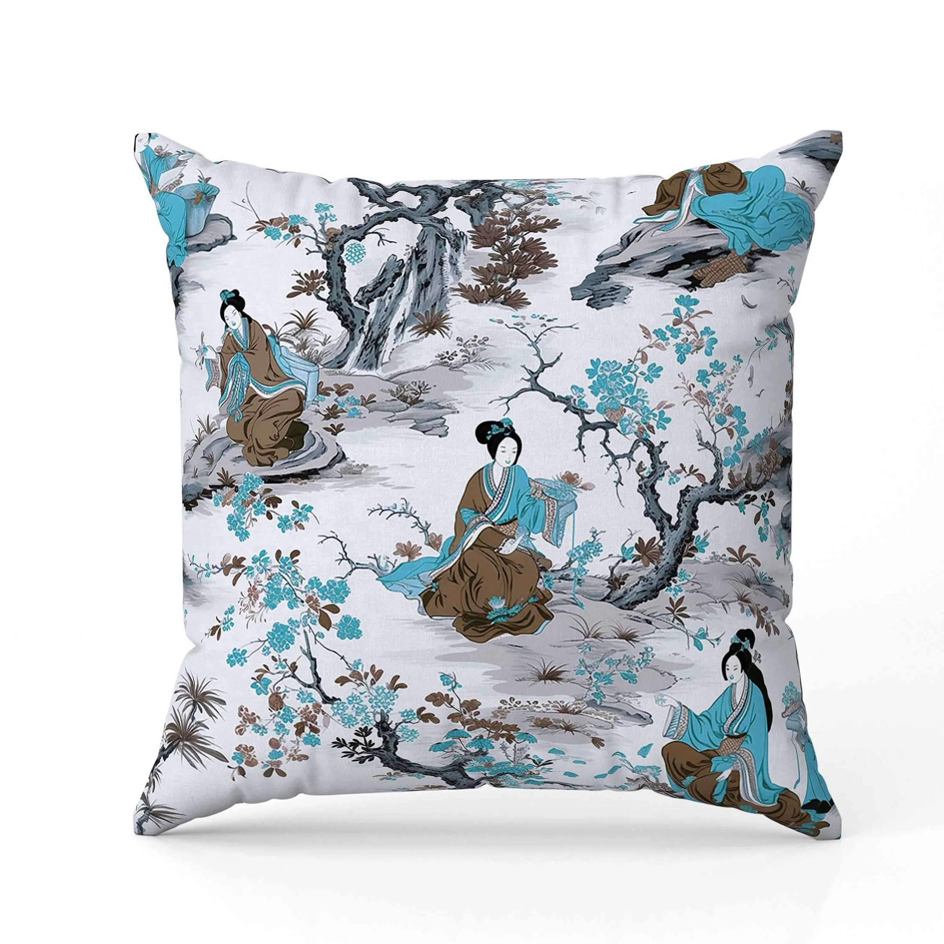 Imperial Palace Garden Faux Suede Reversible Throw Pillow Grey and Turquoise