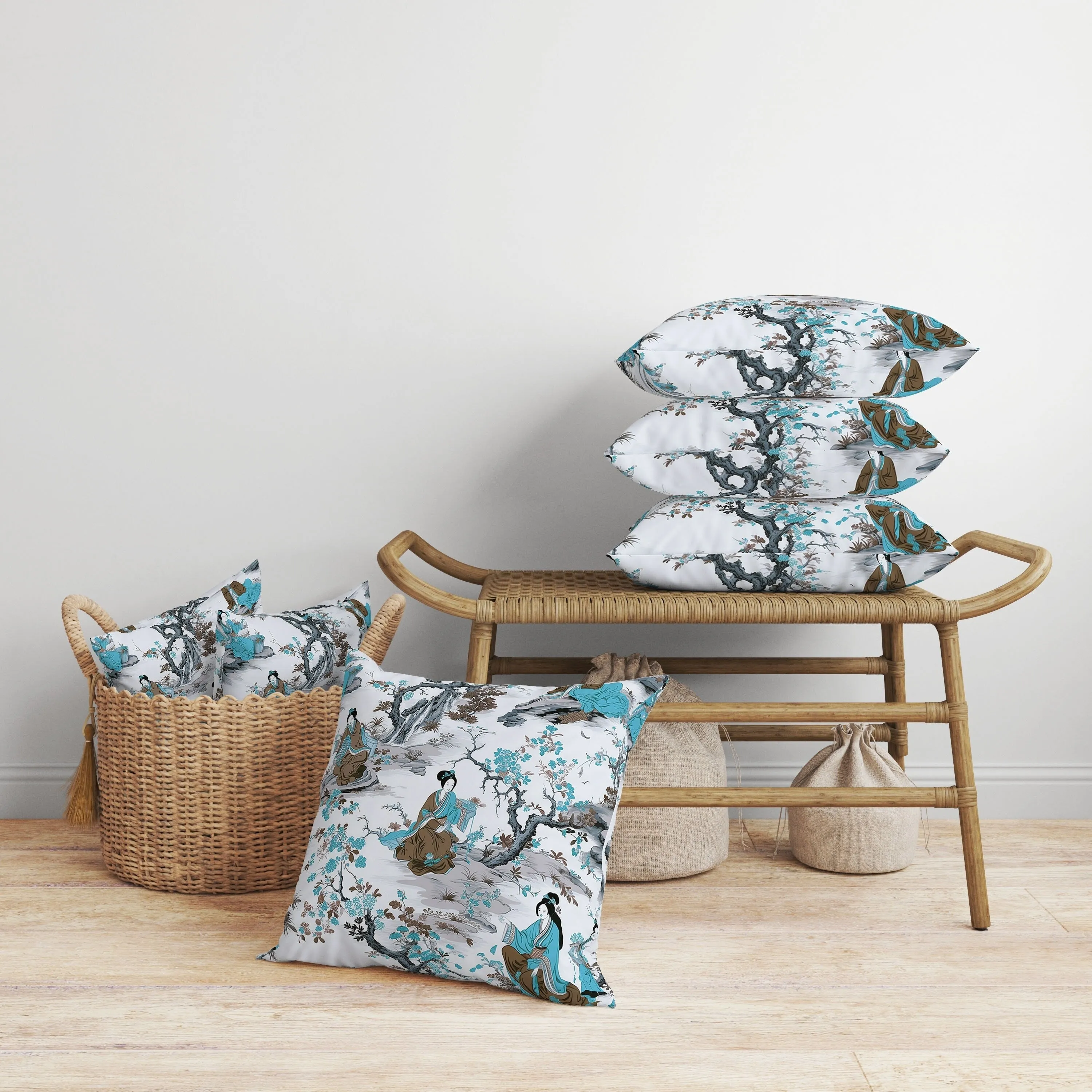 Imperial Palace Garden Faux Suede Reversible Throw Pillow Grey and Turquoise