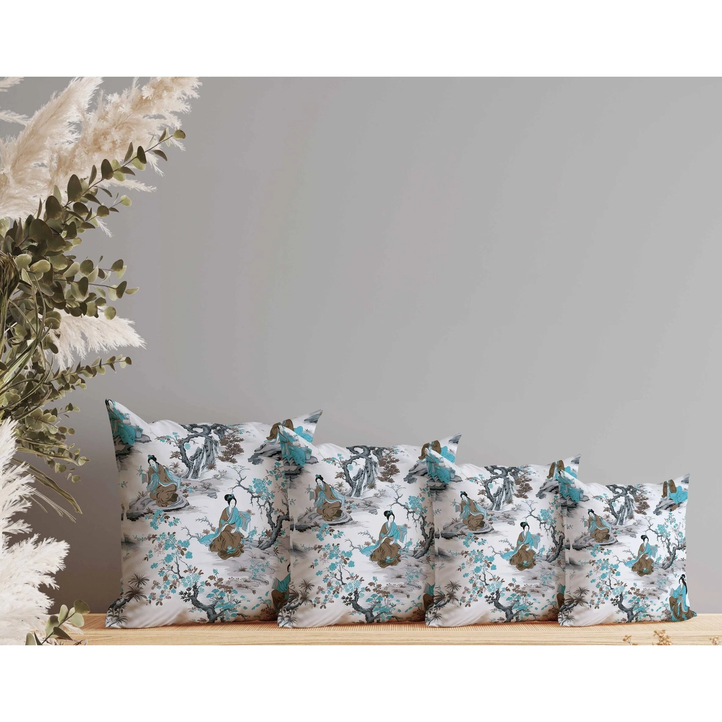 Imperial Palace Garden Faux Suede Reversible Throw Pillow Grey and Turquoise