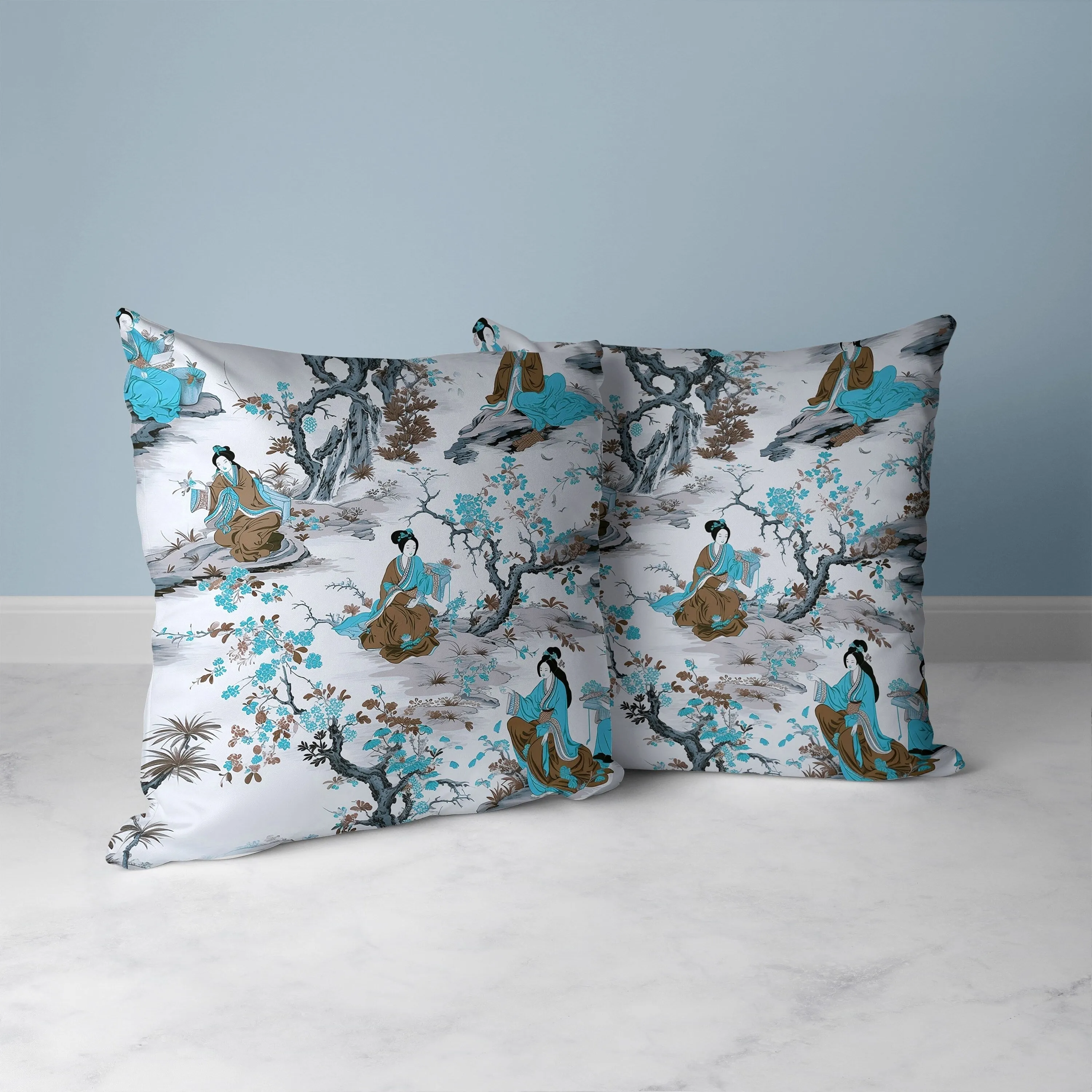 Imperial Palace Garden Faux Suede Reversible Throw Pillow Grey and Turquoise
