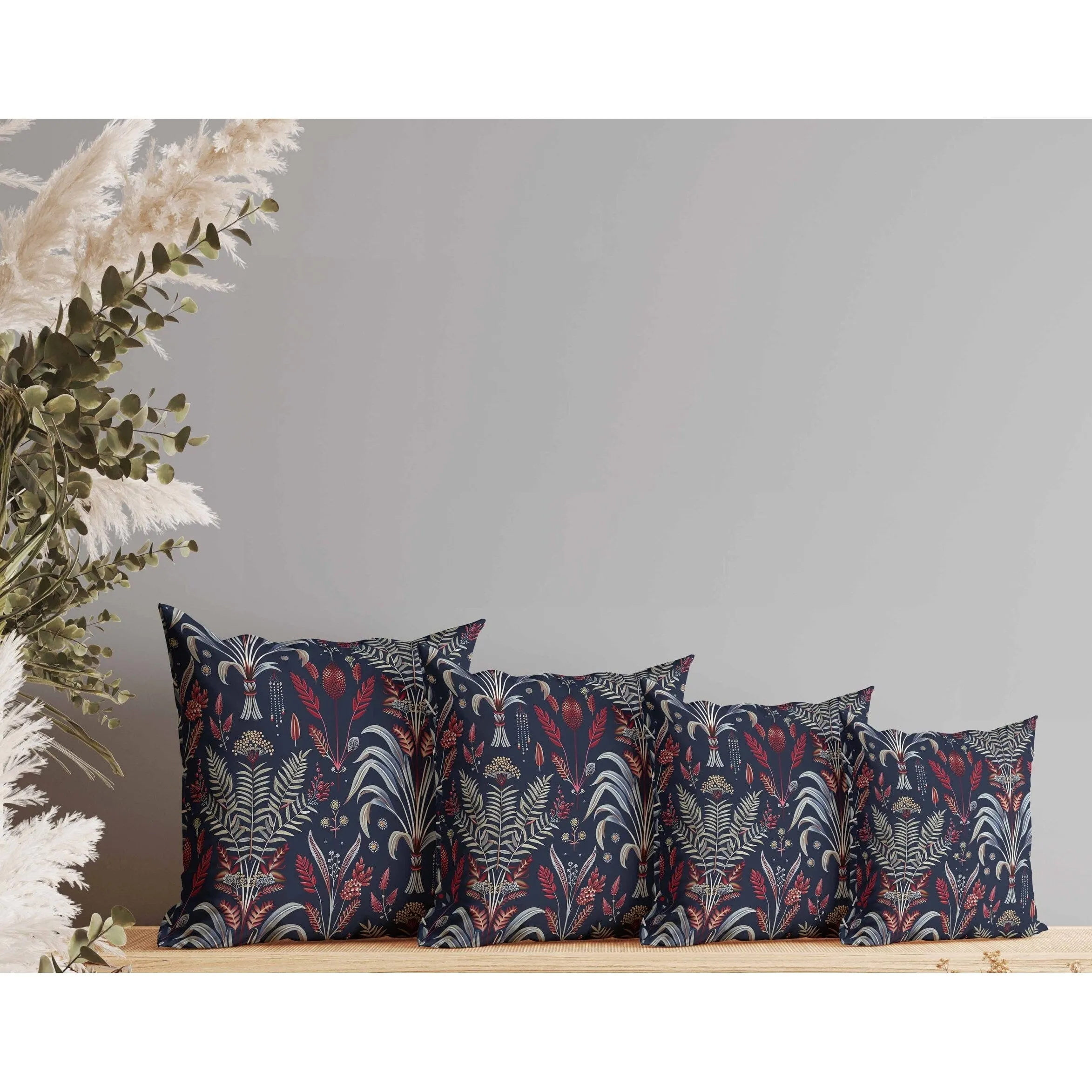 Indian Dabu Flora Faux Suede Reversible Throw Pillow Blue and Red